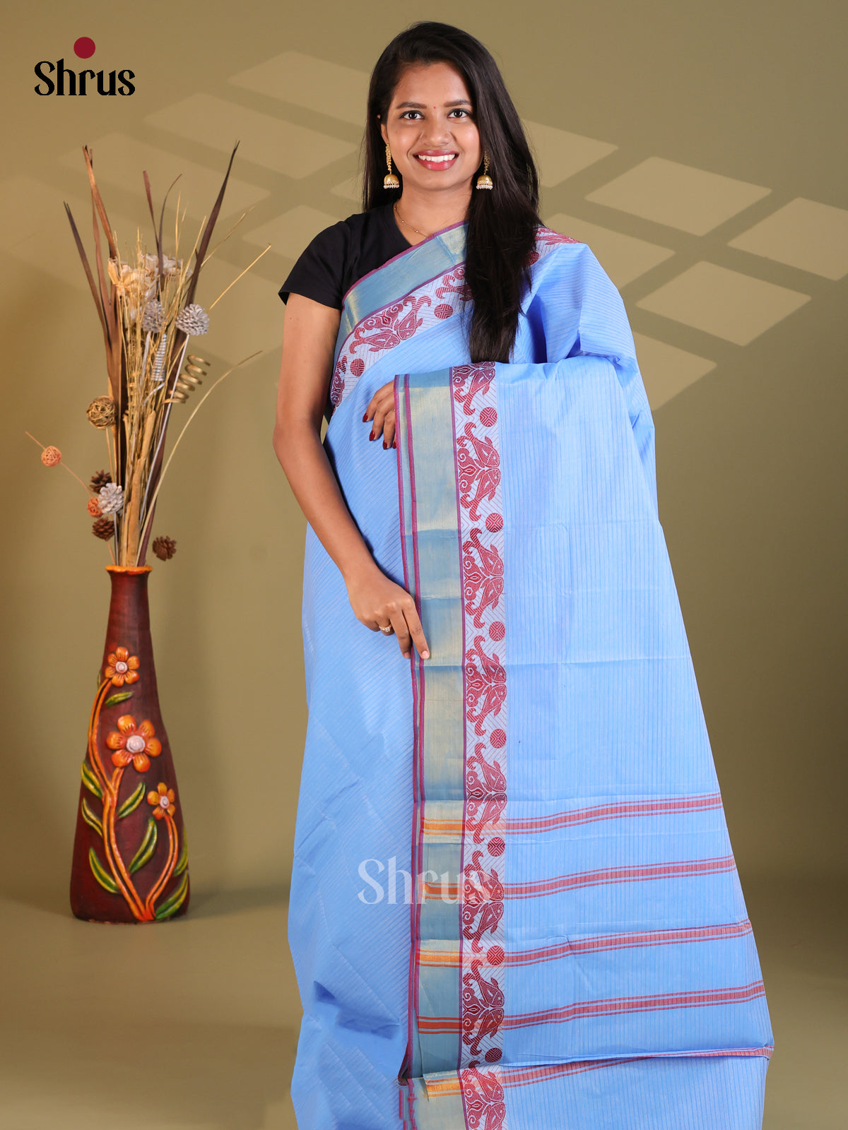 Blue & Maroon- South Cotton Saree