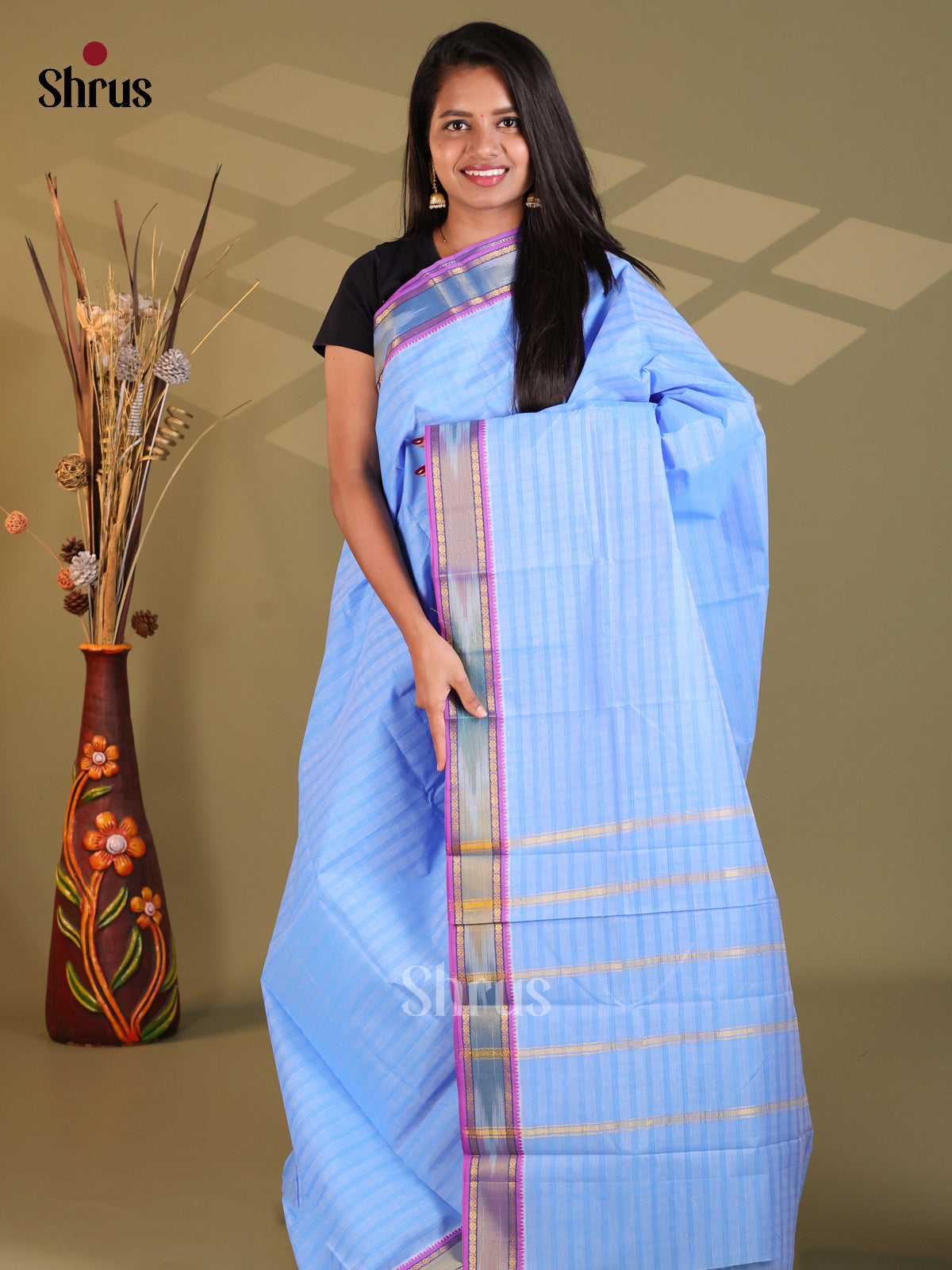 Blue & Purple - South Cotton Saree