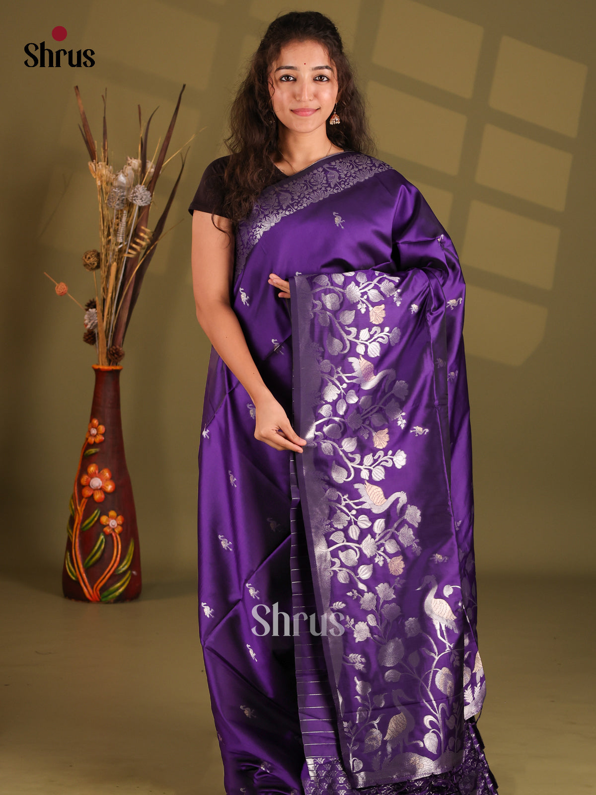 Violet - Semi Softsilk Saree - Shop on Shrus.com
