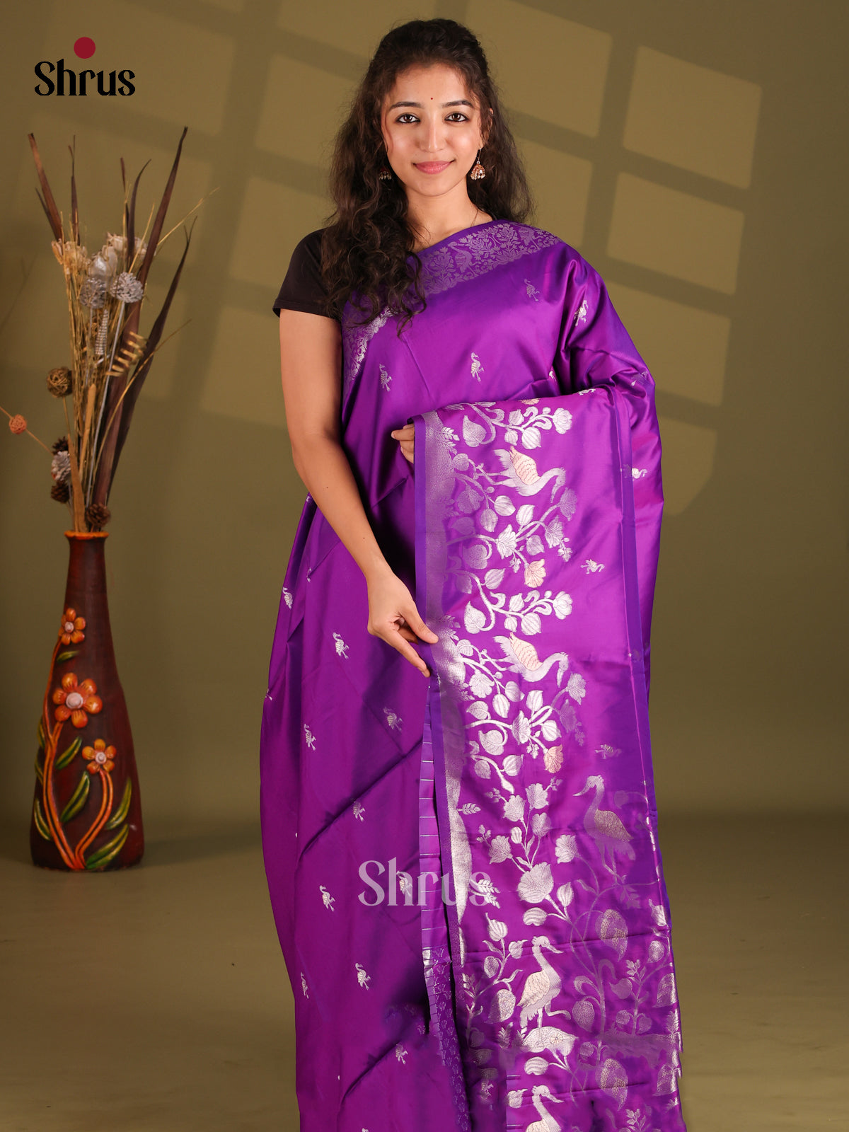 Purple - Semi Softsilk Saree - Shop on Shrus.com