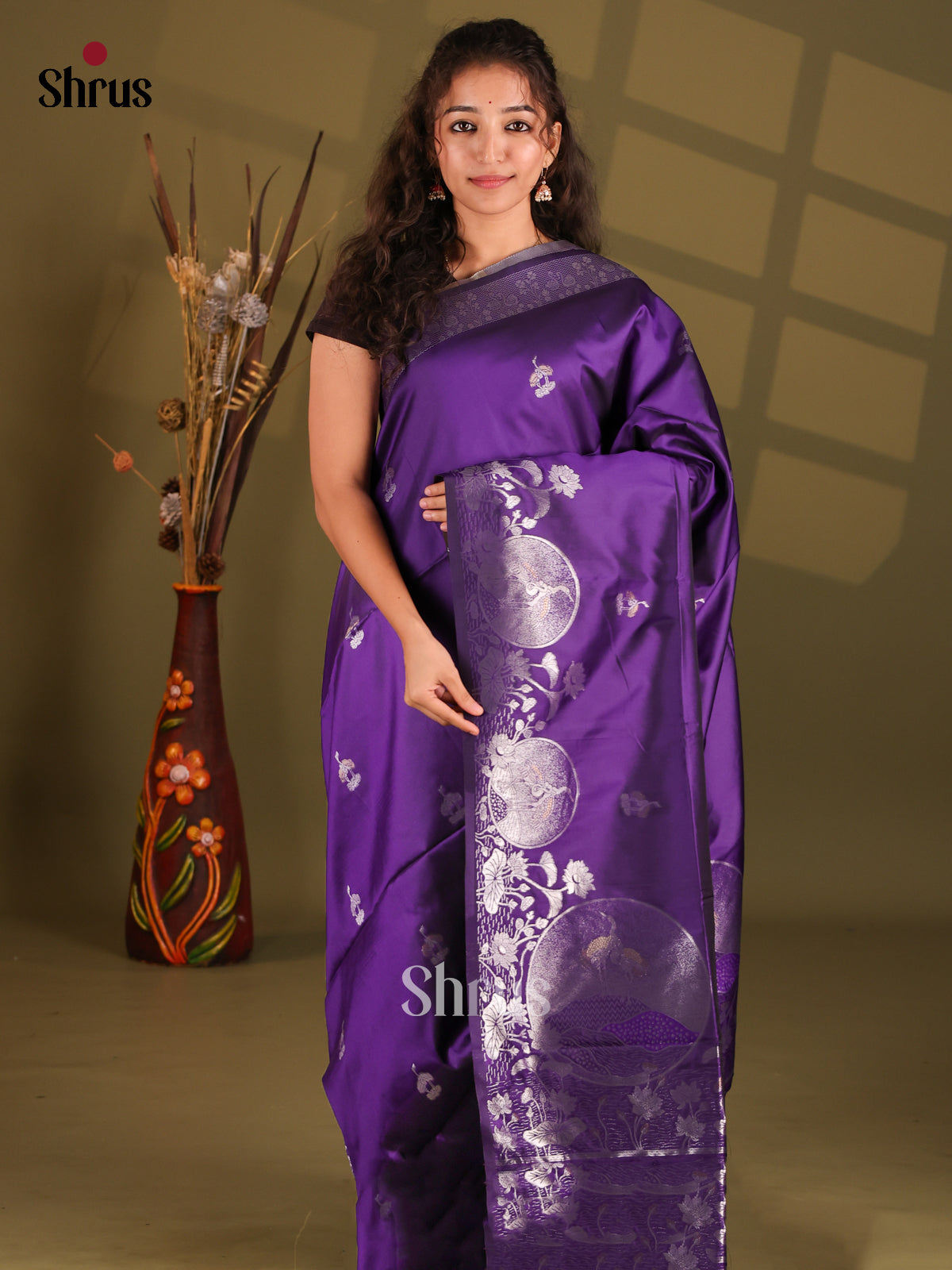 Violet- Semi Softsilk Saree - Shop on Shrus.com
