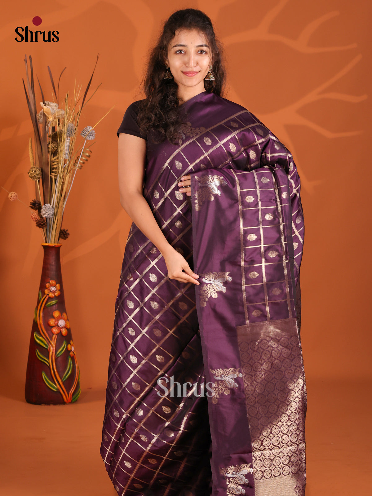 Purple - Semi Softsilk Saree - Shop on Shrus.com