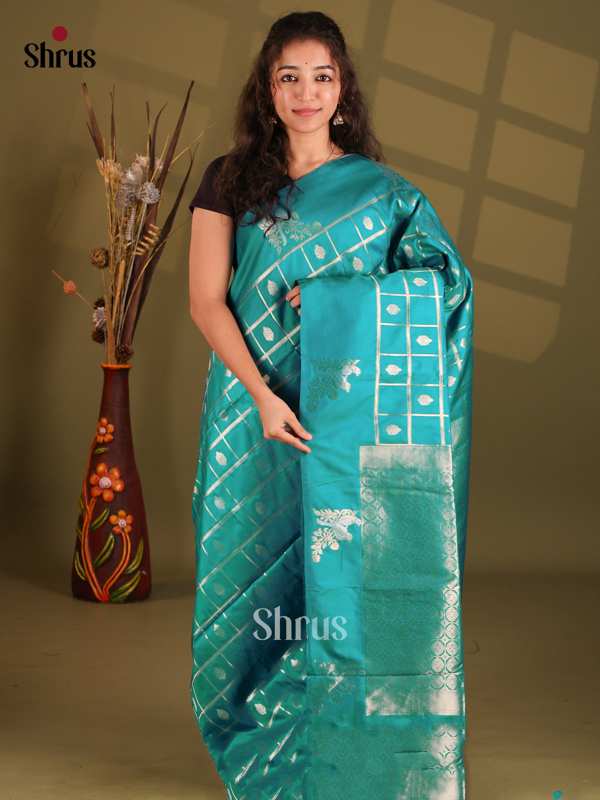Teal - Semi Softsilk Saree - Shop on Shrus.com
