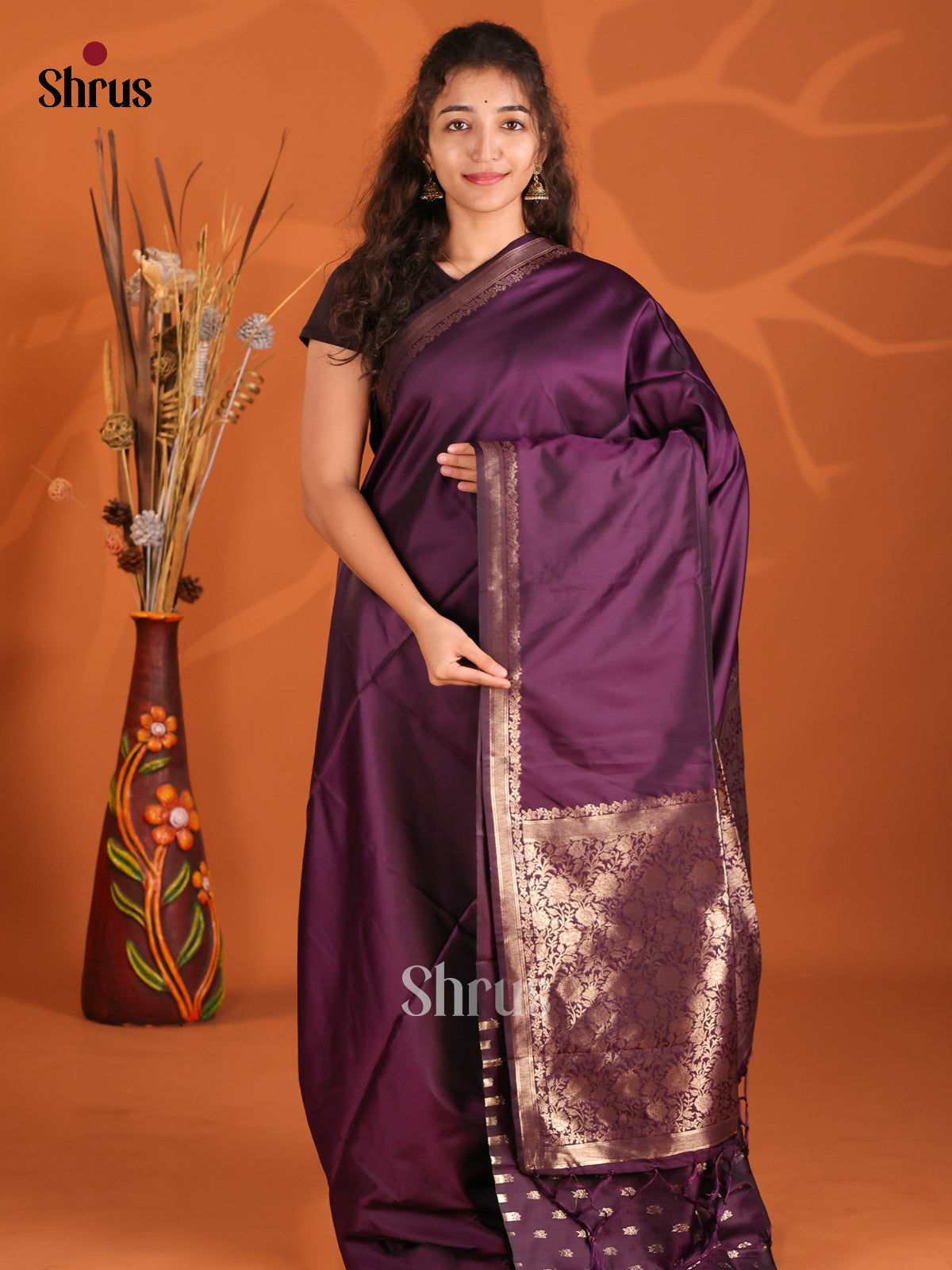 Purple- Semi Softsilk Saree - Shop on Shrus.com