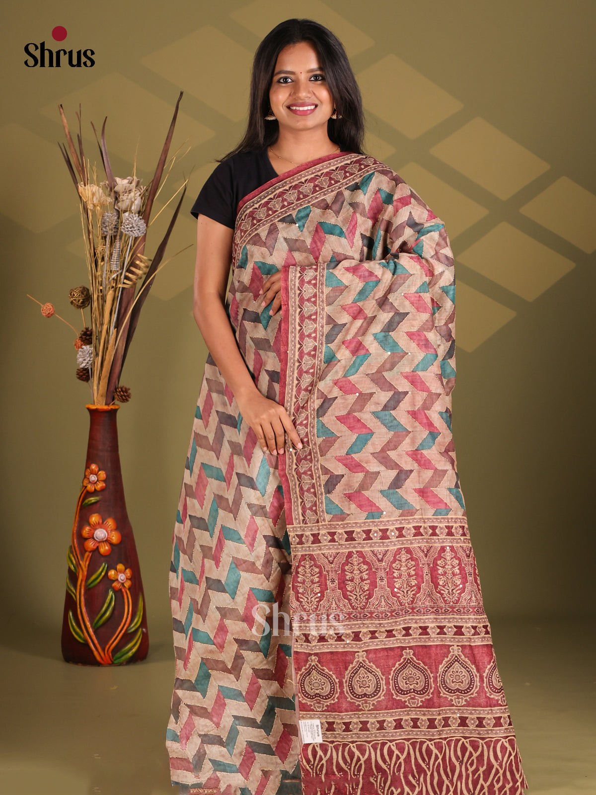 Brown & Maroon - Semi Kantha Saree