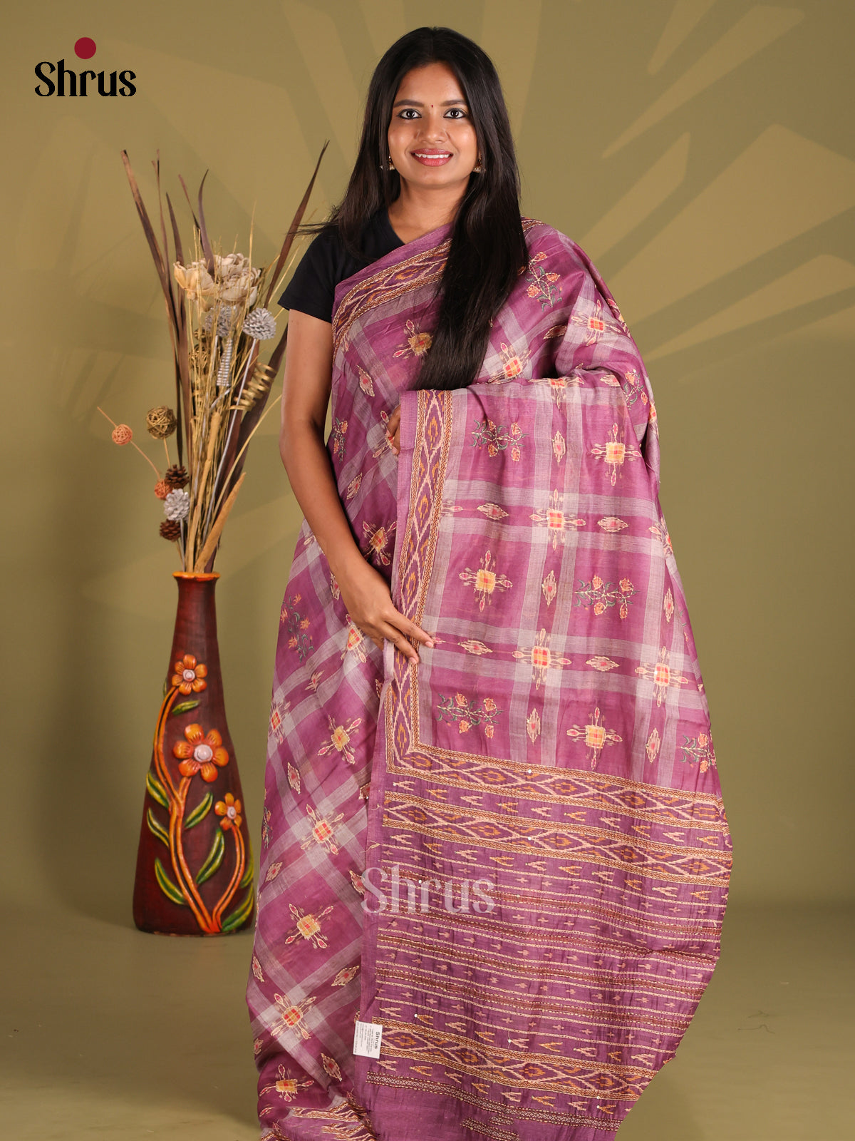 Purple - Semi Kantha Saree - Shop on Shrus.com