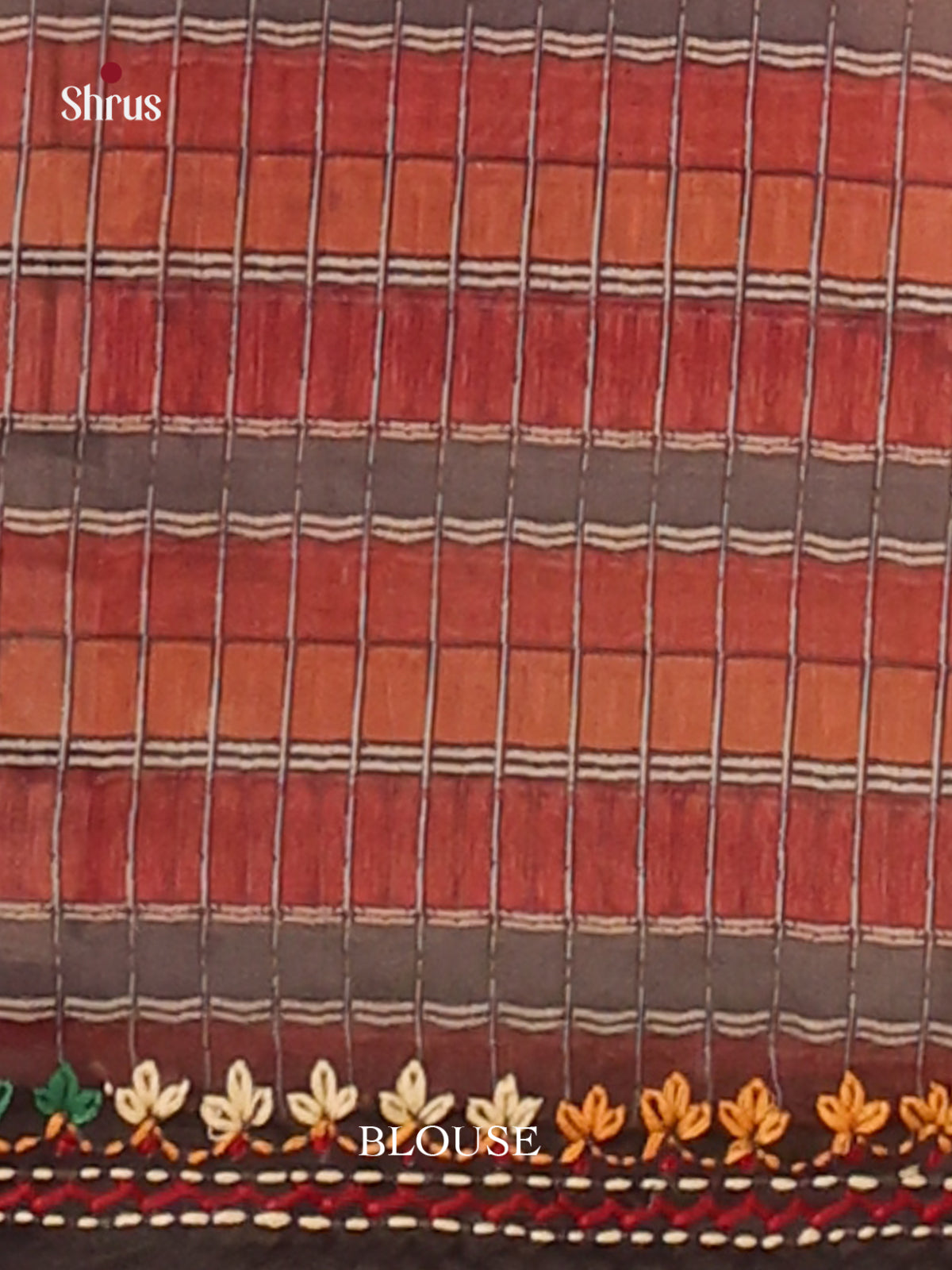 Cream & Brown - Semi Kantha Saree