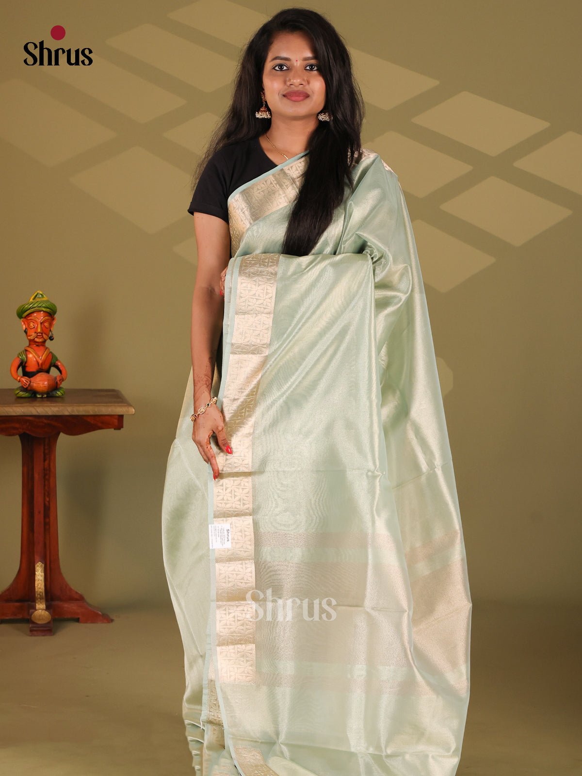 Ice green - Semi Tissue Saree