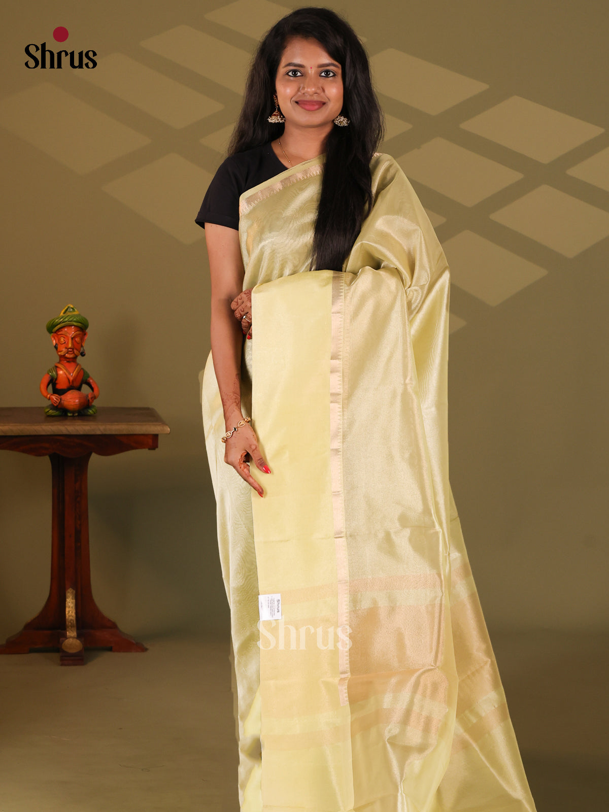Lite Green - Semi Tissue Saree - Shop on Shrus.com