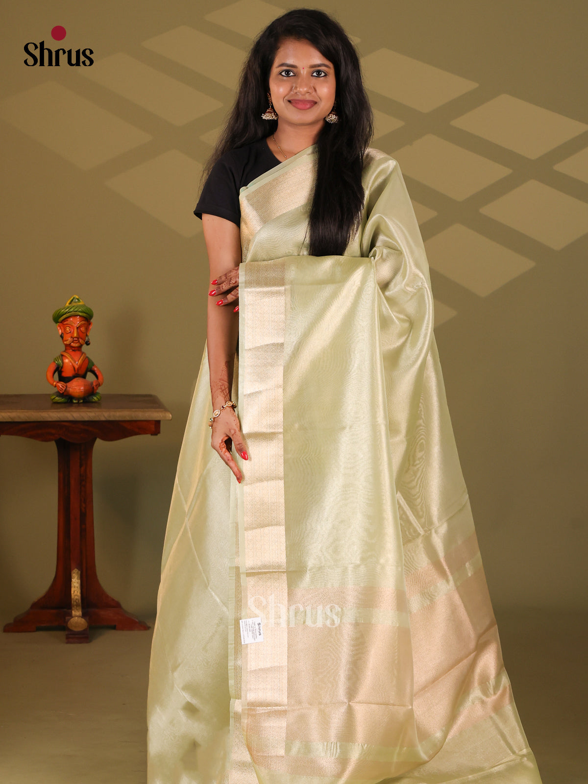 Lite Green - Semi Tissue Saree - Shop on Shrus.com