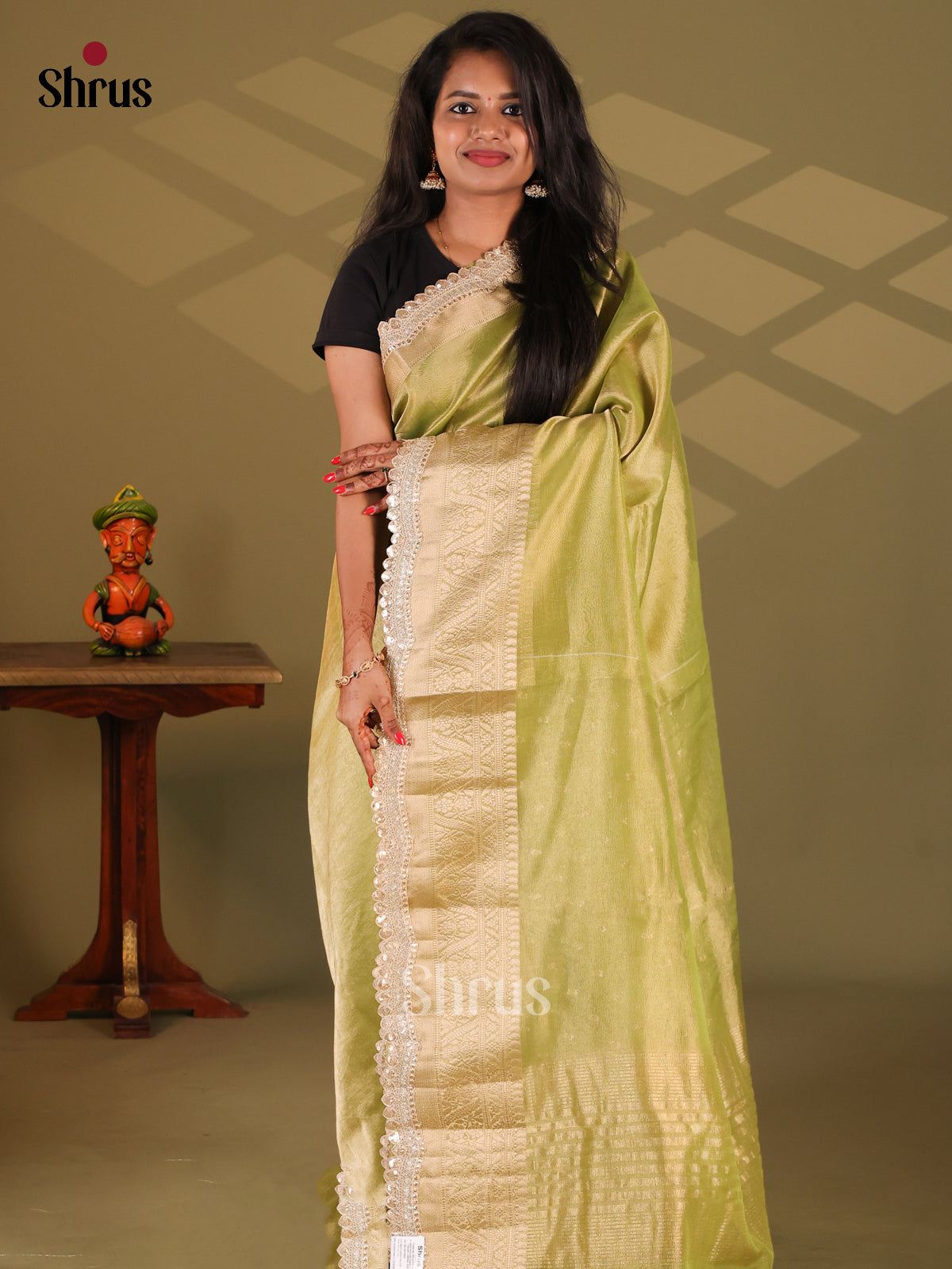 Green - Semi Tissue Saree - Shop on Shrus.com