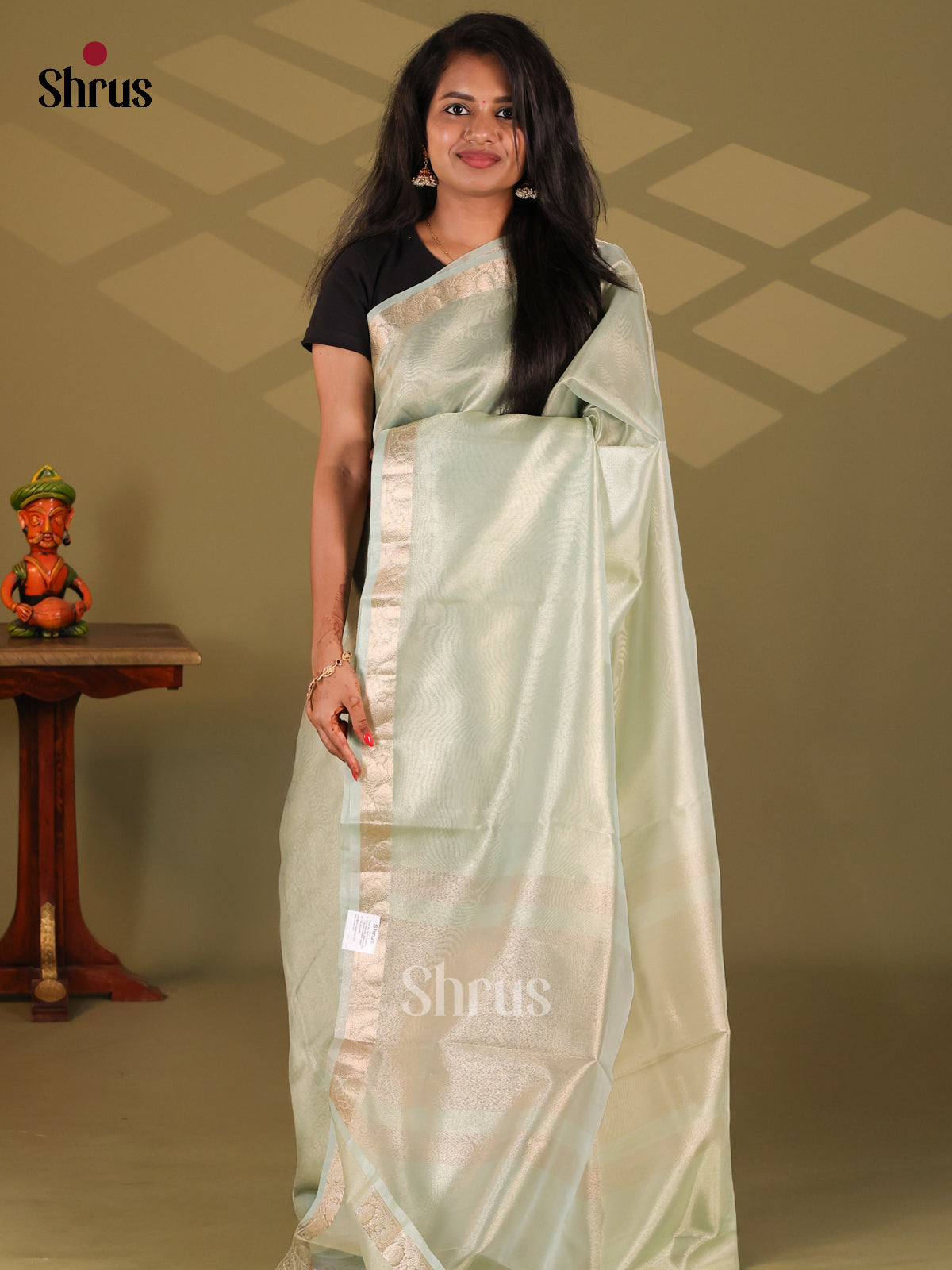 Mint Green - Semi Tissue Saree