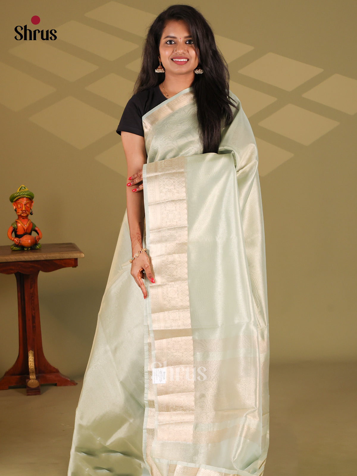 Ice Green - Semi Tissue Saree