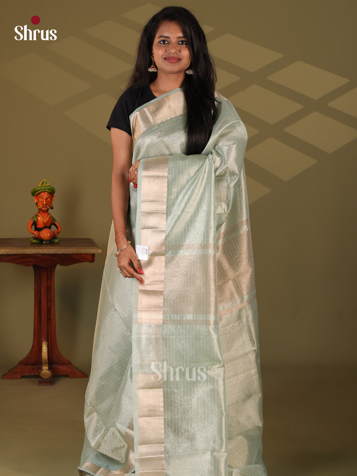Ice Green - Semi Tissue Saree