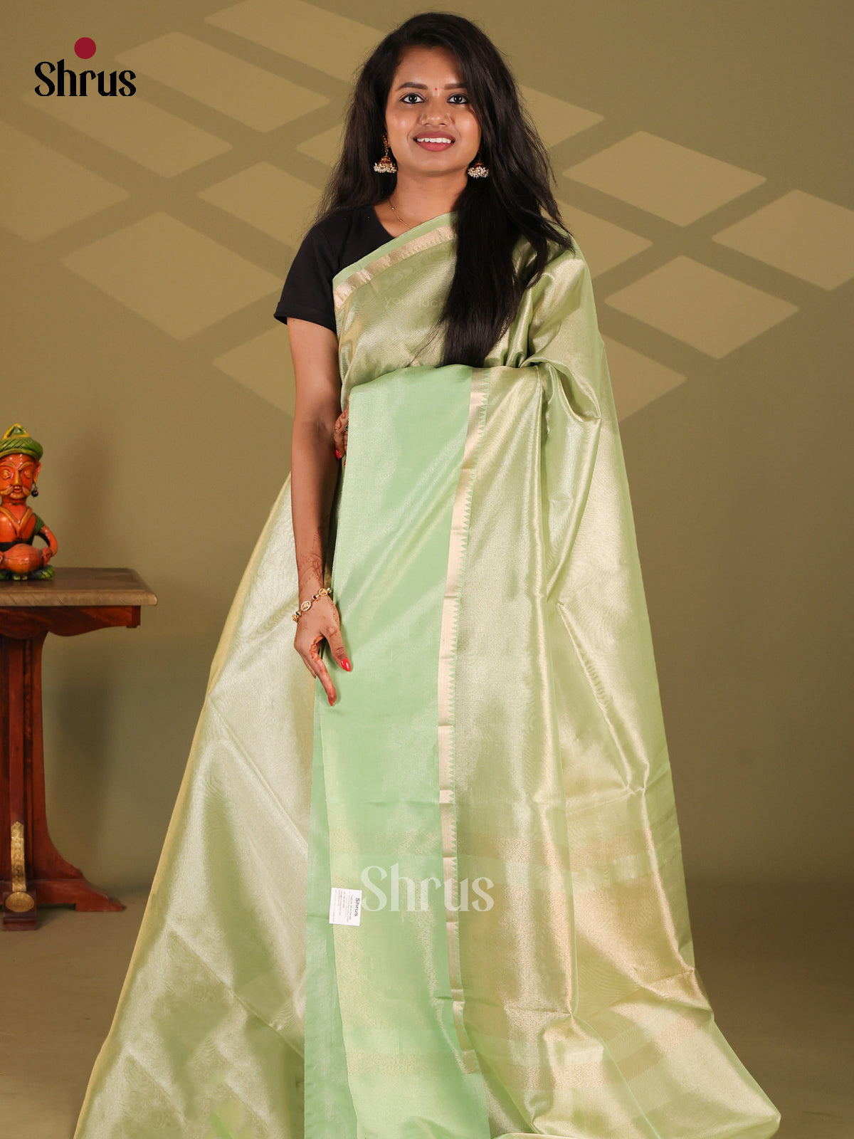 Apple Green - Semi Tissue Saree