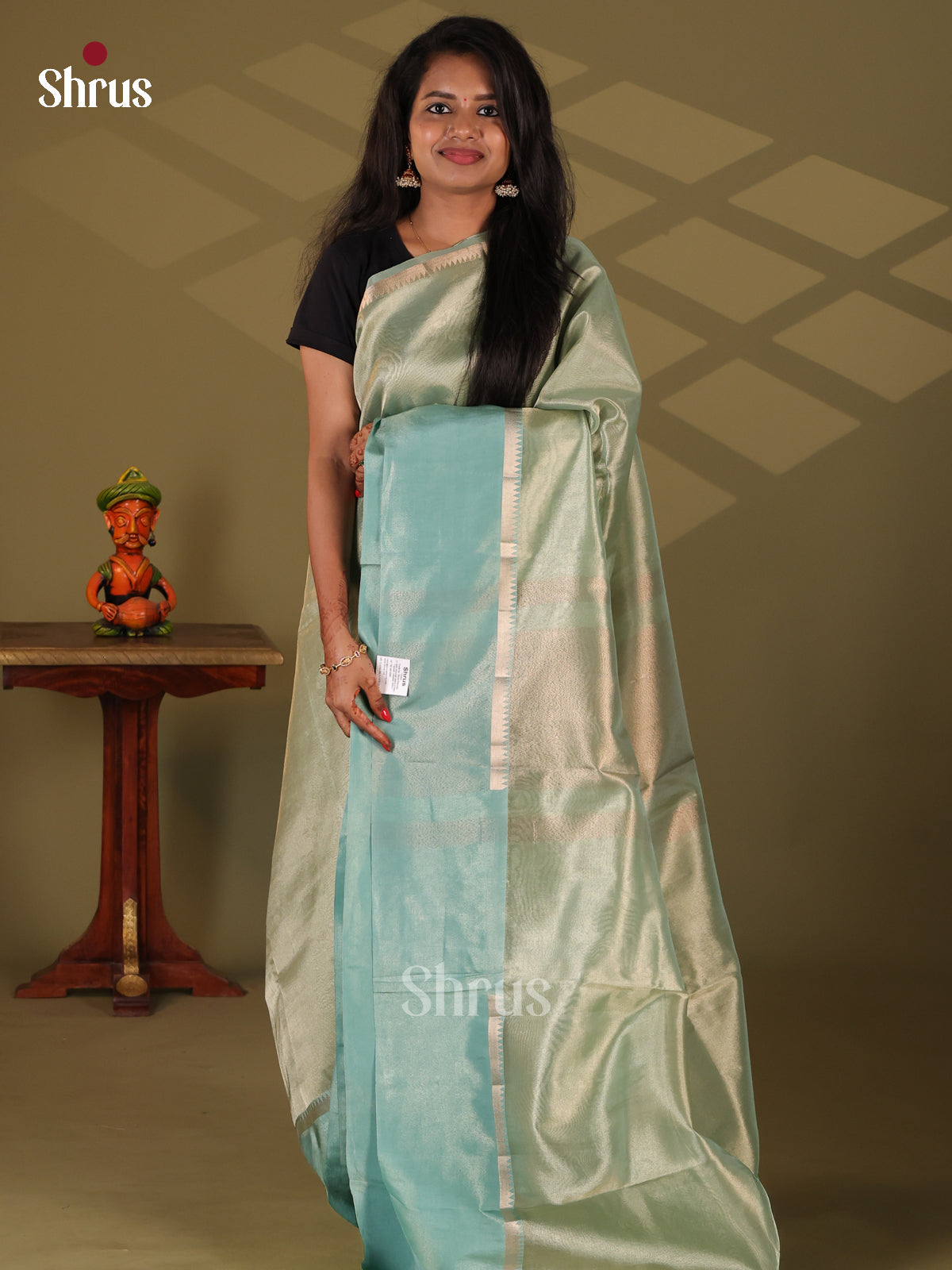 Green & Blue - Semi Tissue Saree - Shop on Shrus.com