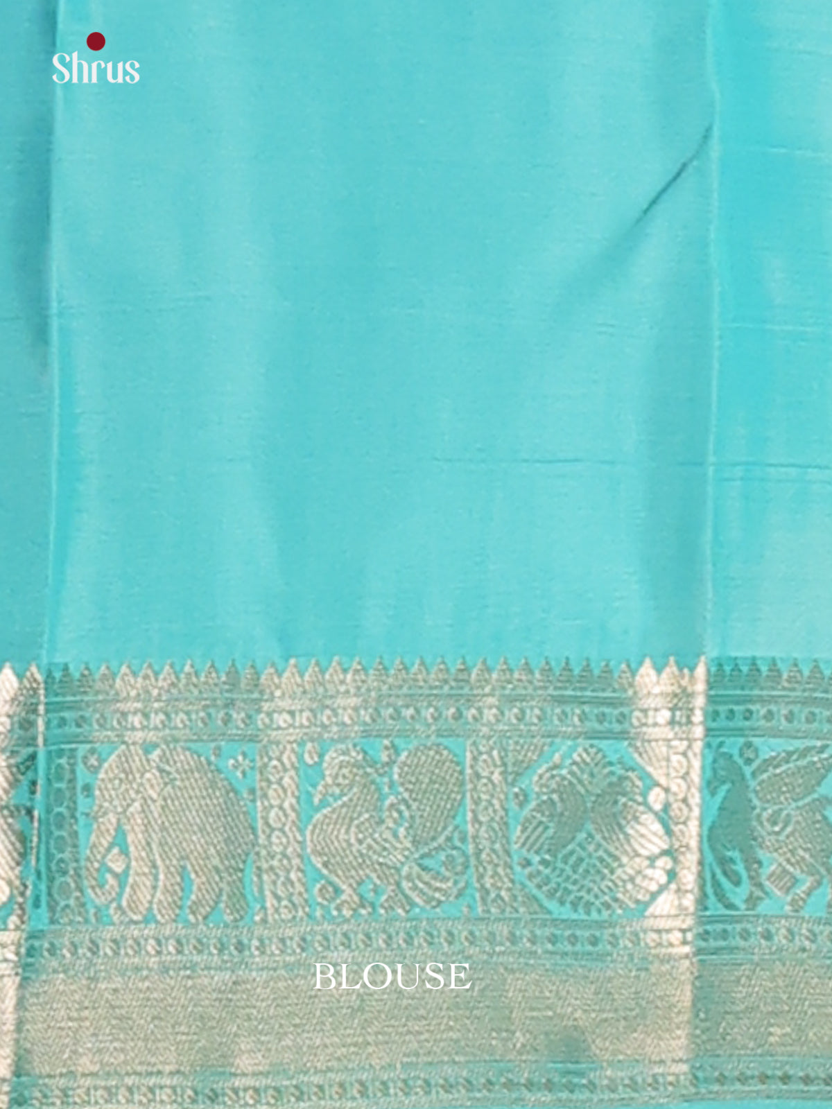 Yellow & Teal Kanchipuram silk Saree with zari peacock & elephant buttas border-2