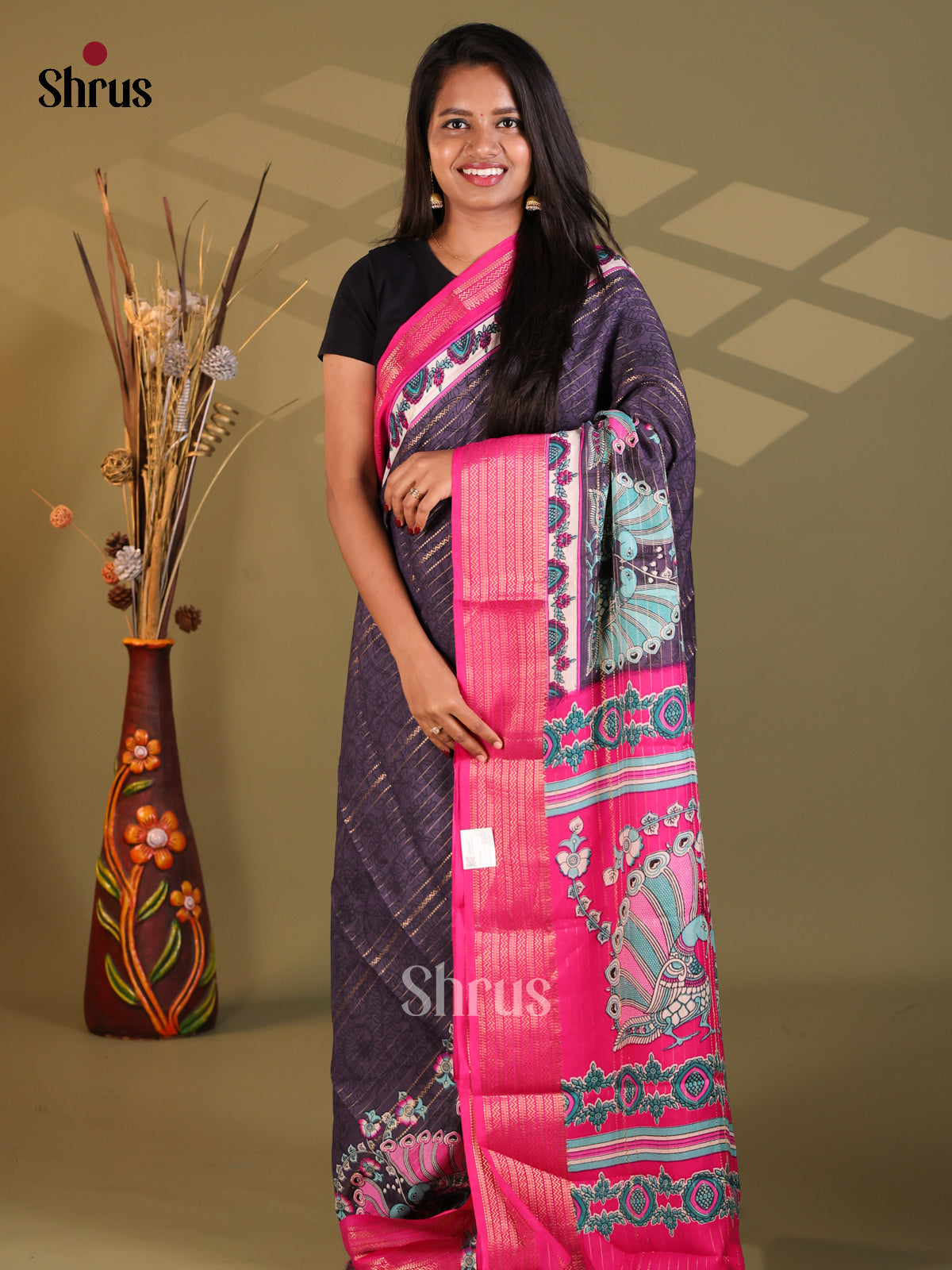 Violet & Pink - Semi Mysoresilk Saree - Shop on Shrus.com