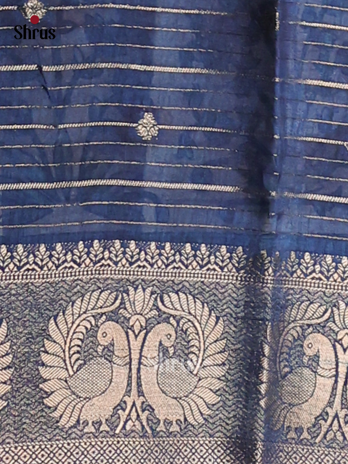 Blue & Cream - Semi Mysoresilk Saree