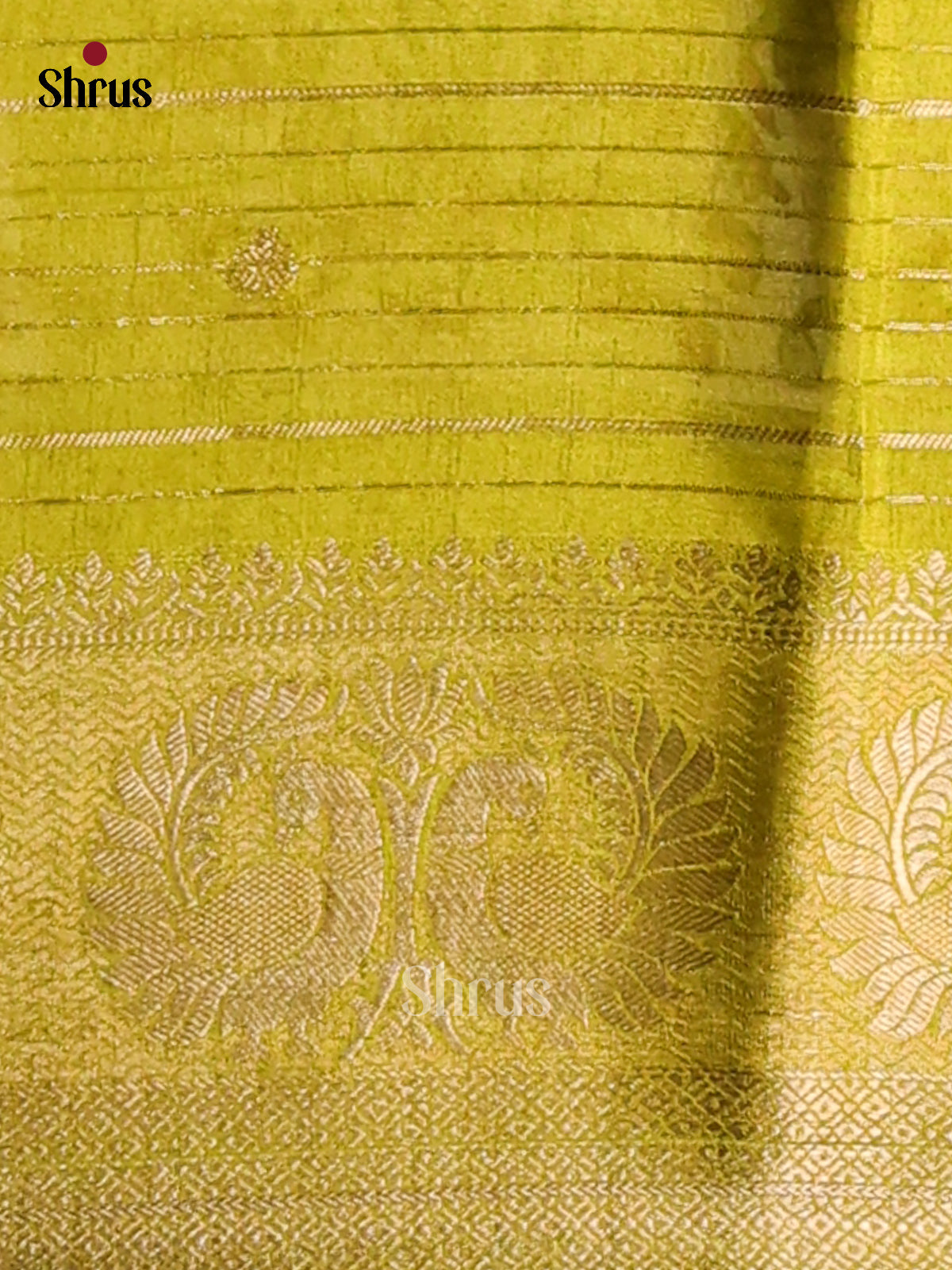 Fluorescent Green & Cream - Semi Mysoresilk Saree - Shop on Shrus.com