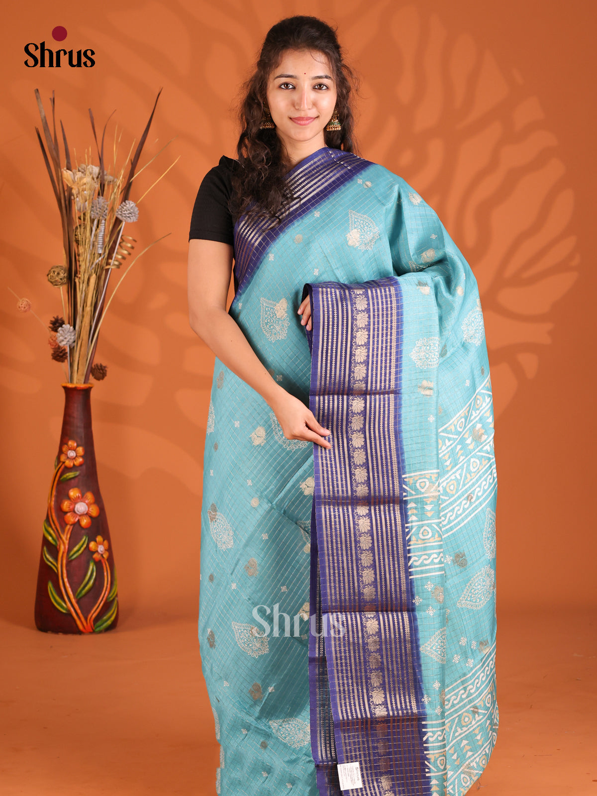 Light Blue & Blue - Semi Mysoresilk Saree - Shop on Shrus.com
