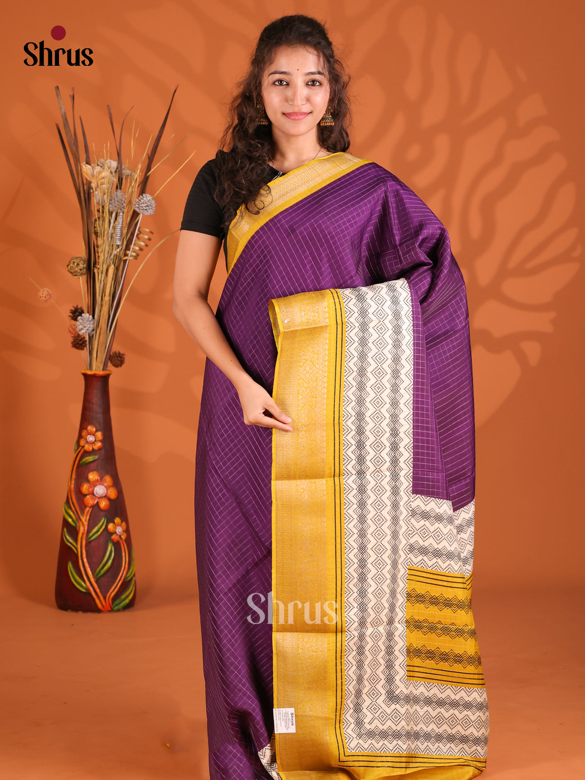 Violet & Mustard - Semi Dola silk Saree - Shop on Shrus.com
