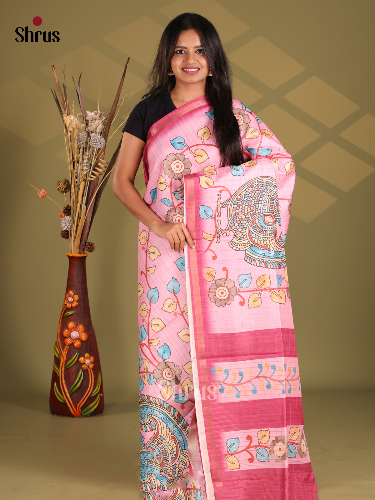 Pink & Purple  - Champa semitussar Saree - Shop on Shrus.com