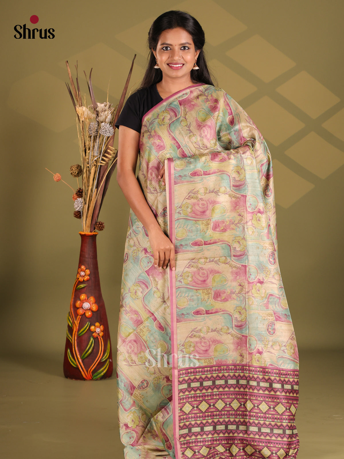 Green & Purple - Champa semitussar Saree - Shop on Shrus.com