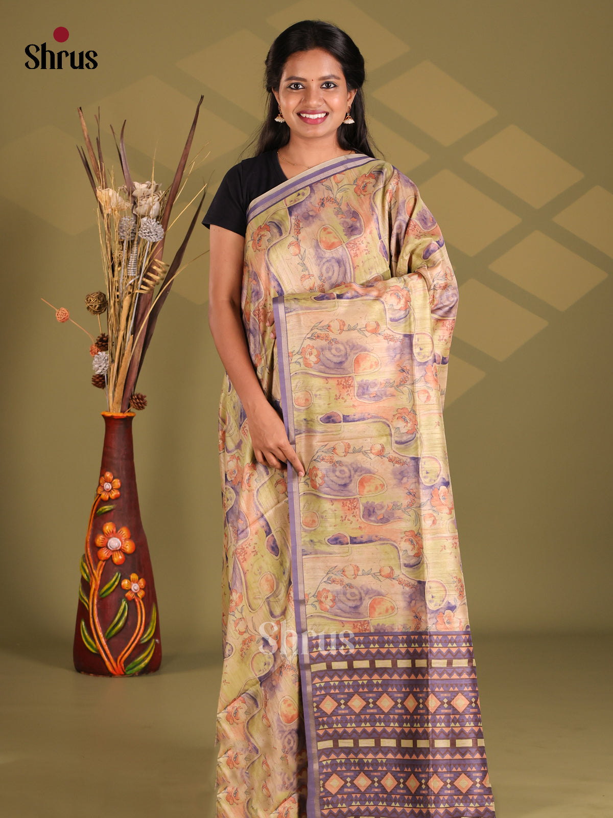 Green & Purple - Champa semitussar Saree - Shop on Shrus.com
