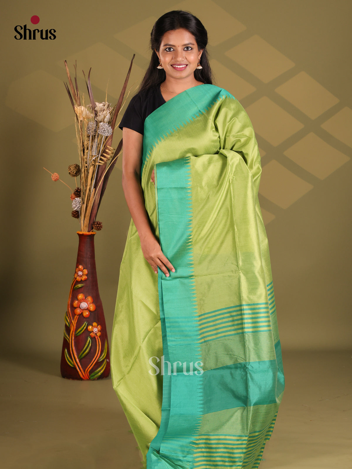 Pista Green & Green- Champa semitussar Saree - Shop on Shrus.com