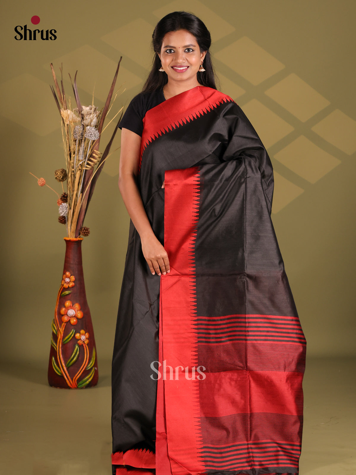 Black & Red - Champa semitussar Saree