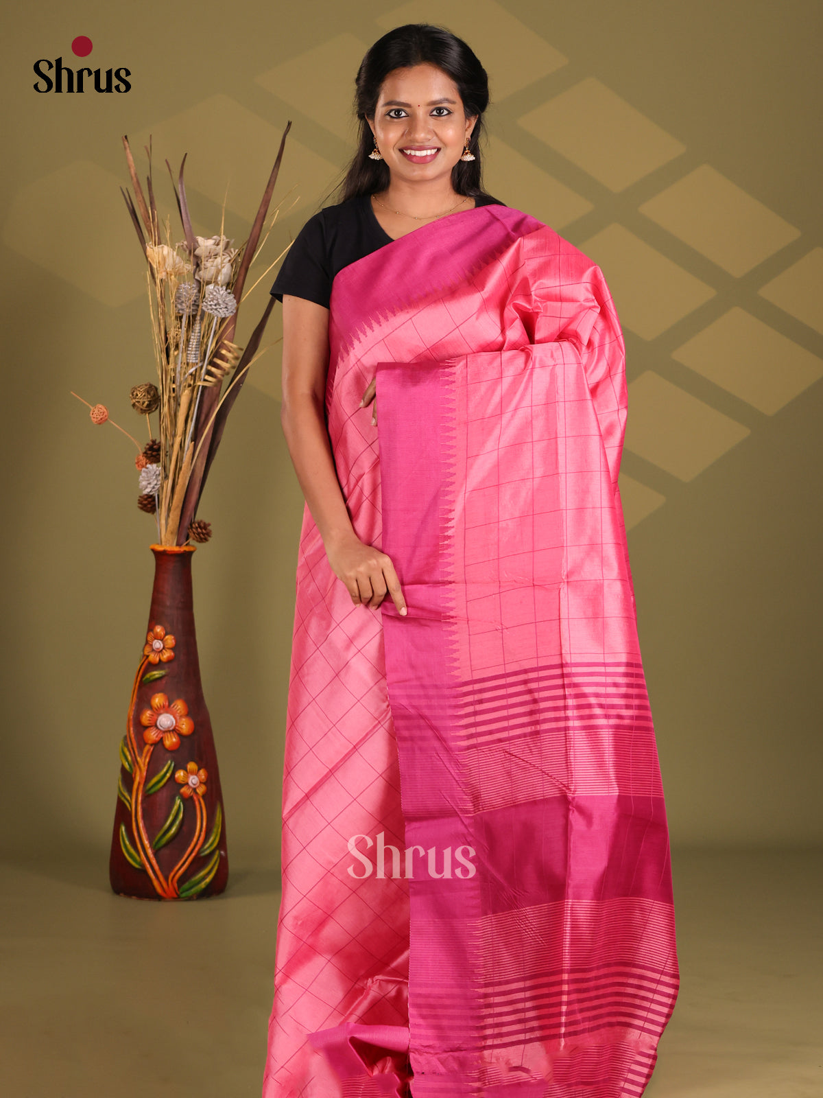 Pink & Purple- Champa semitussar Saree - Shop on Shrus.com