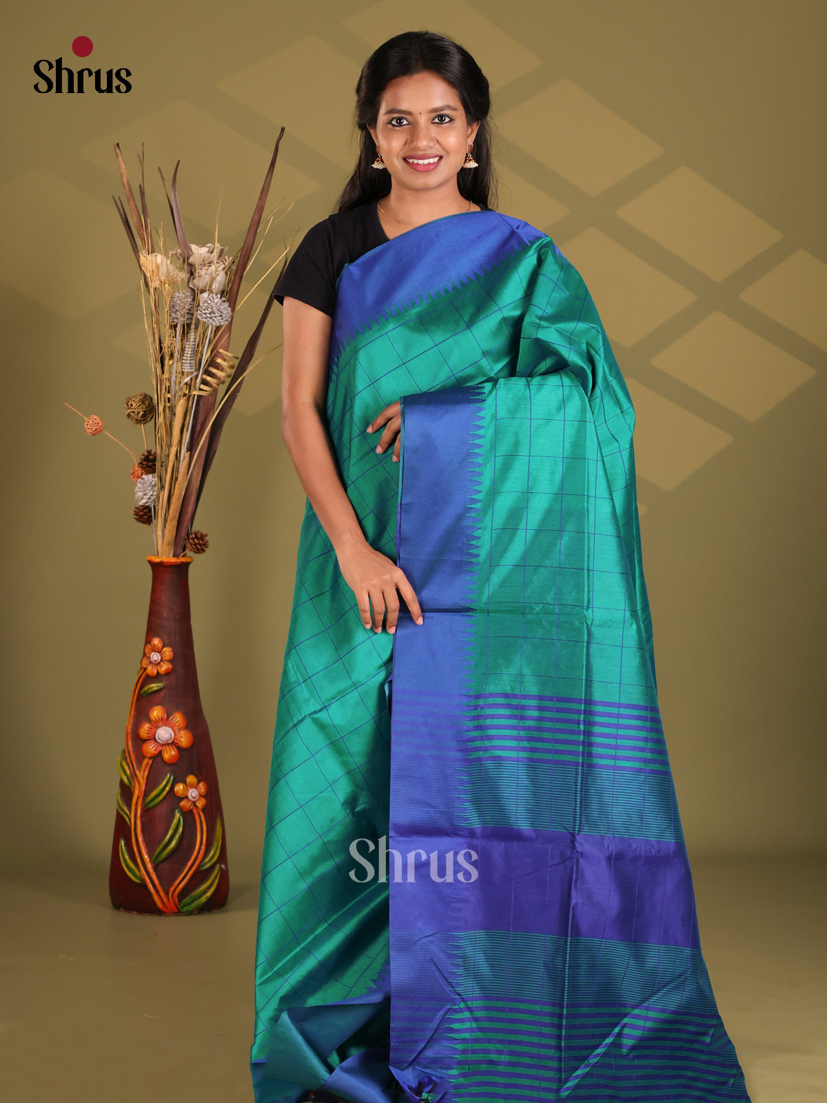 Green & Blue - Champa semitussar Saree - Shop on Shrus.com