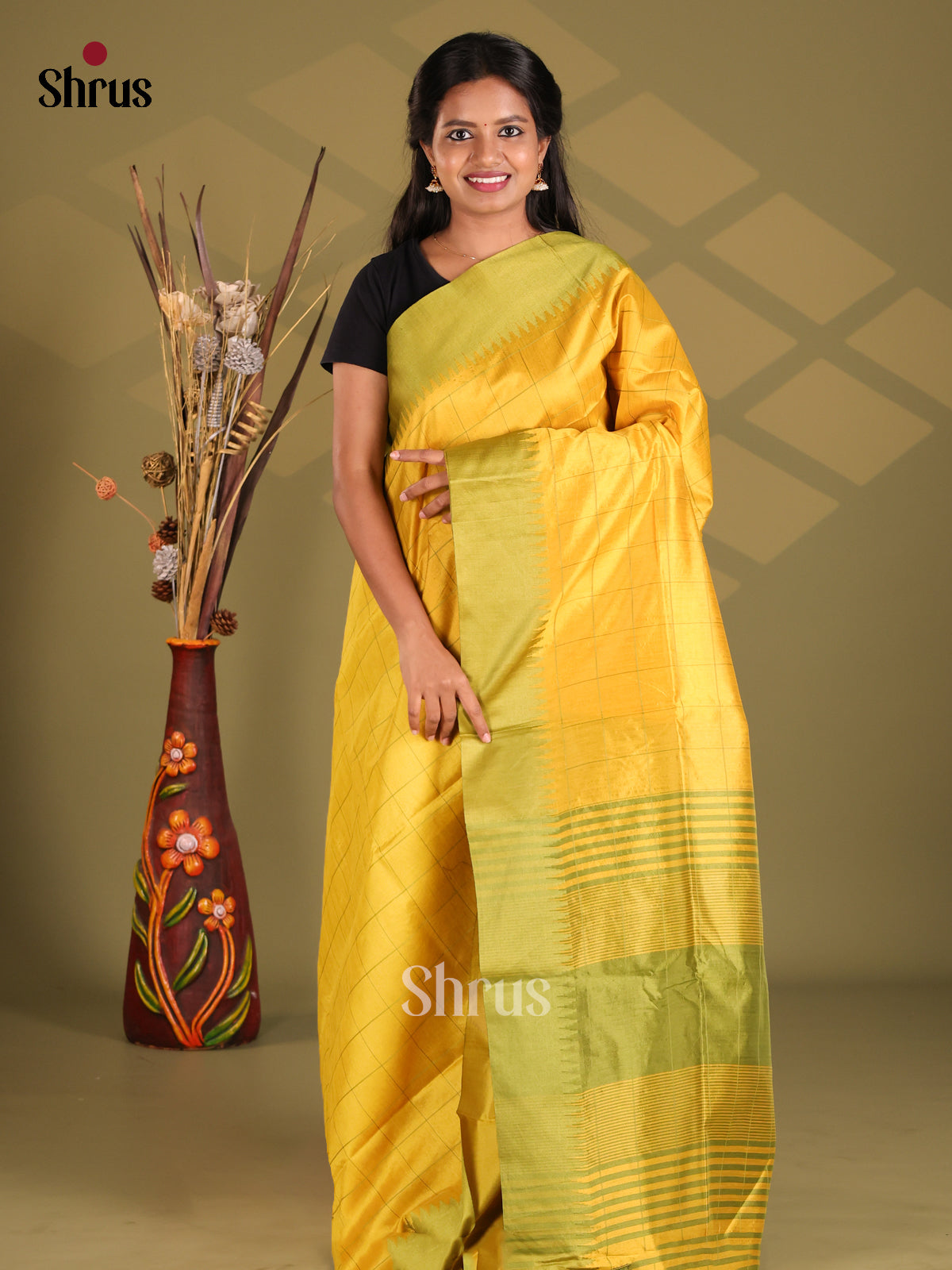 Yellow & Green - Champa semitussar Saree - Shop on Shrus.com