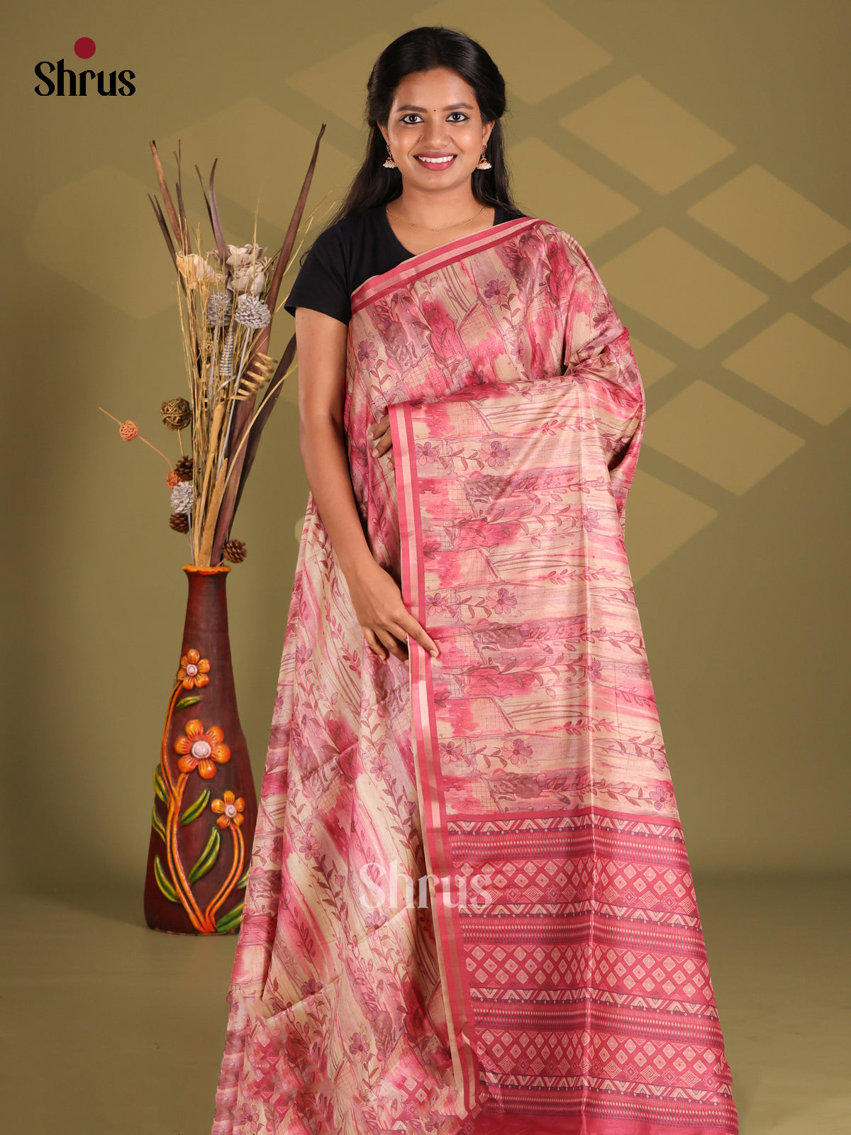 Maroon - Champa semitussar Saree - Shop on Shrus.com