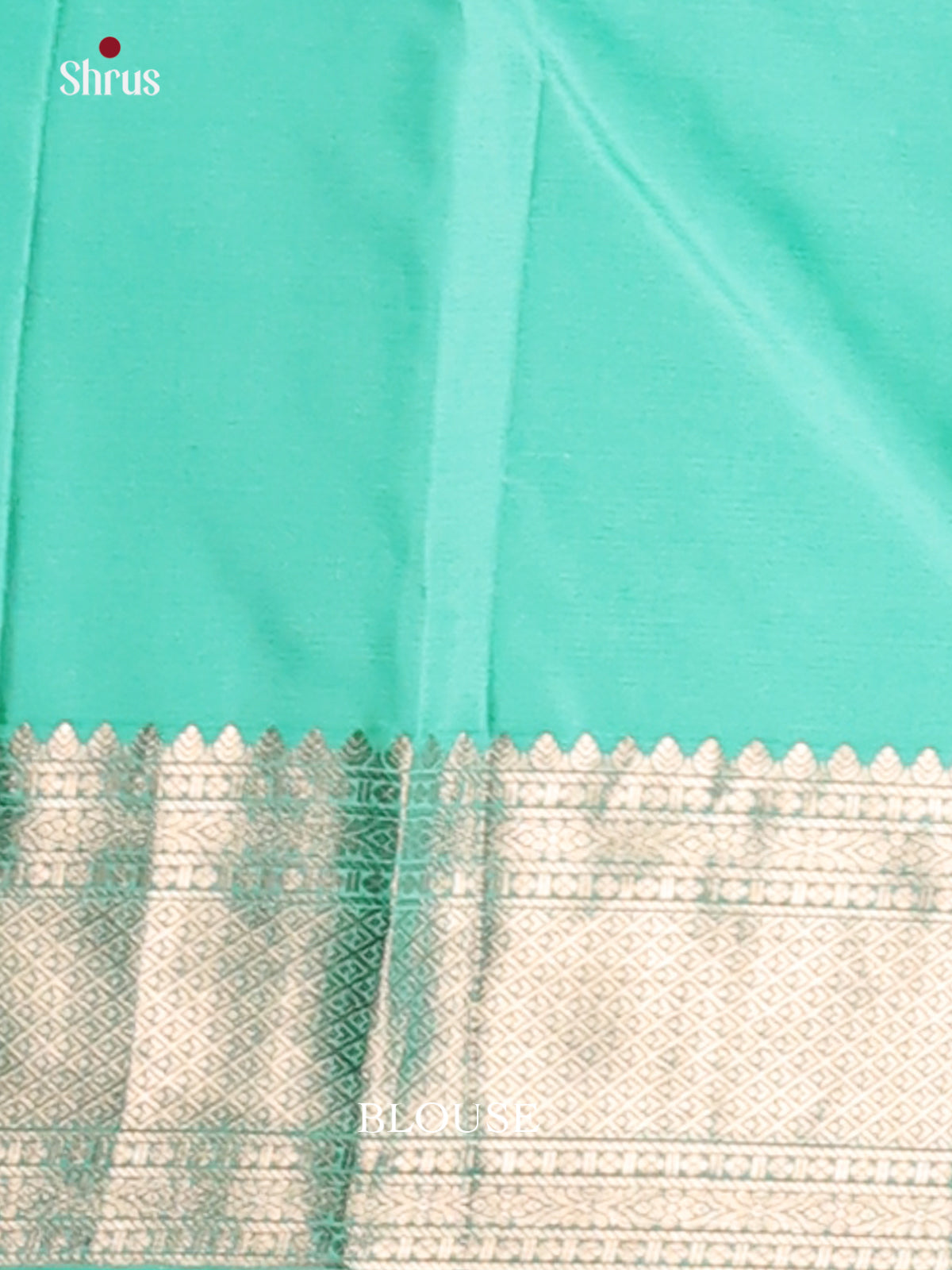 Turquoise single tone  Kanchipuram silk Saree with zari buttas-2