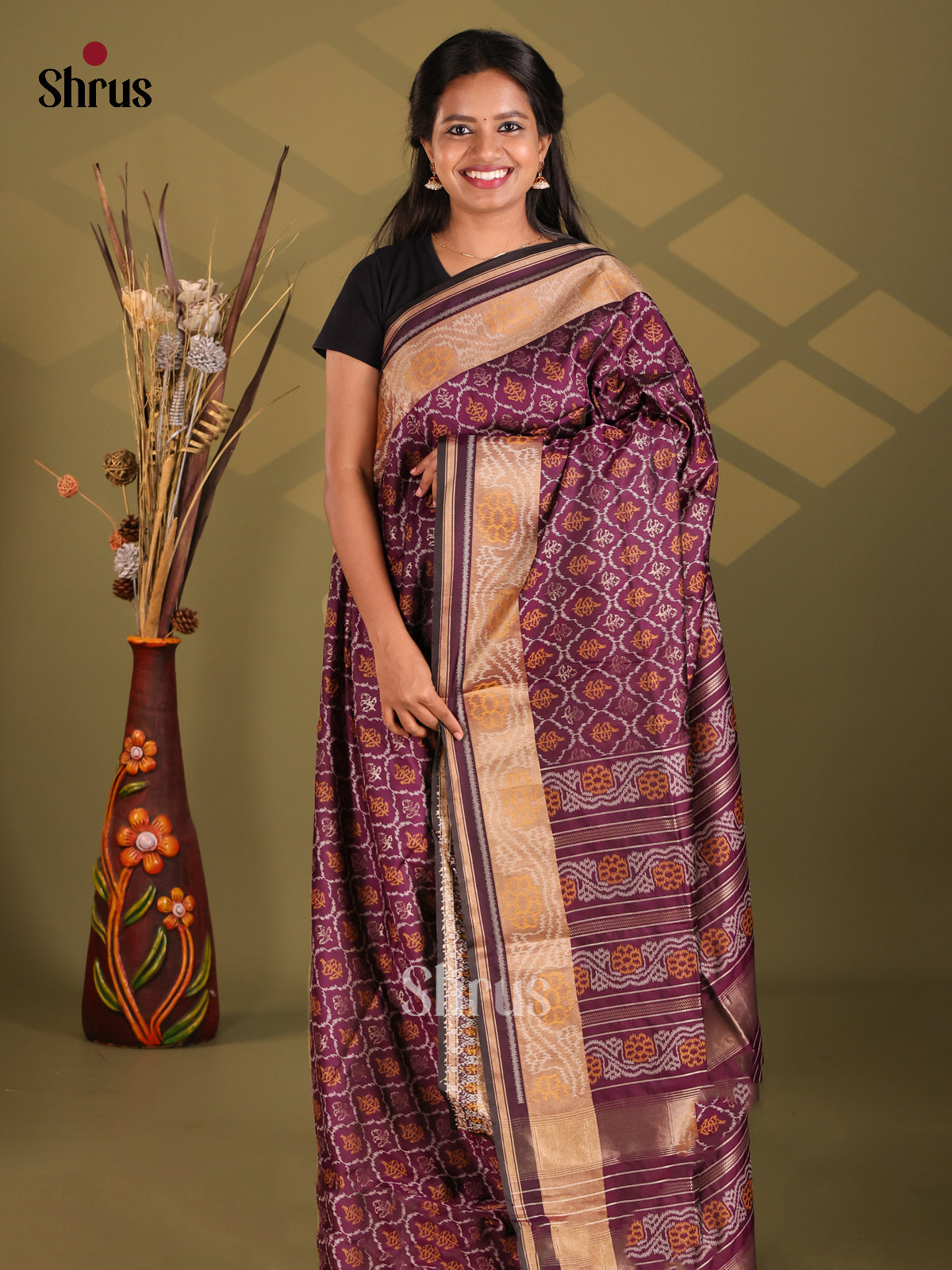 Purple - Champa semitussar Saree - Shop on Shrus.com
