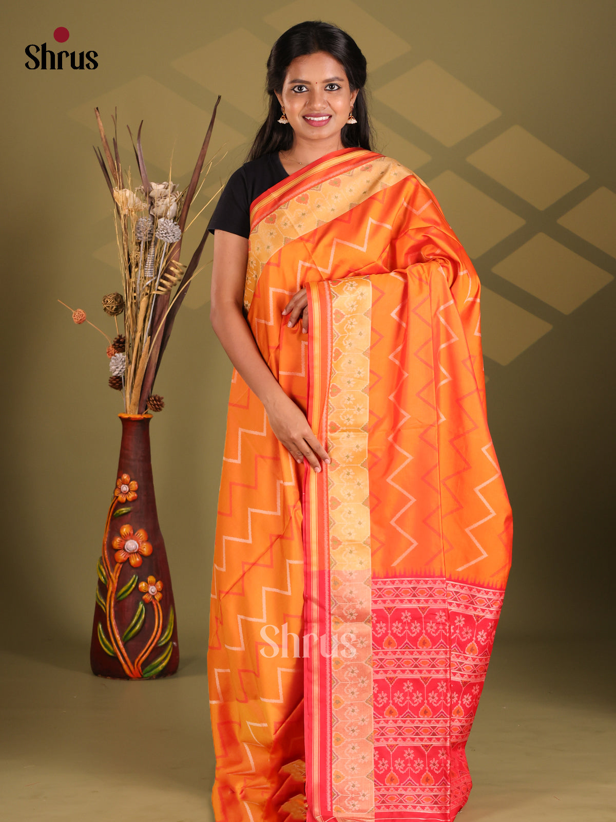 Orange & Red - Champa semitussar Saree