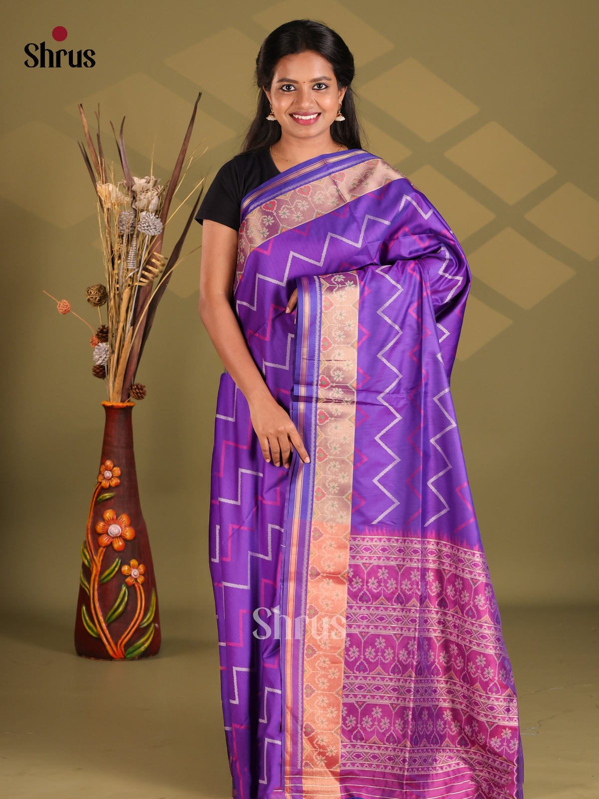Violet & Pink - Champa semitussar Saree - Shop on Shrus.com