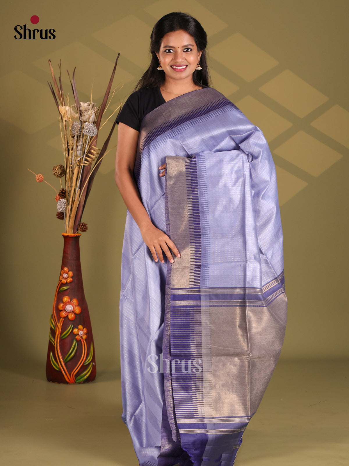 Purple & Blue - Champa semitussar Saree - Shop on Shrus.com