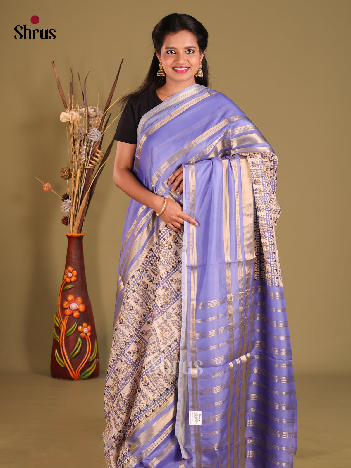 Cream & Lavender - Semi Organza Saree