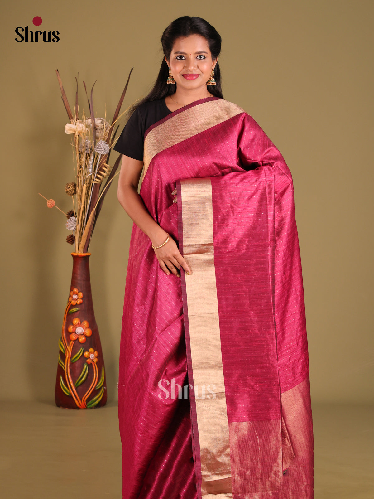 Maroon - Semi Rawsilk Saree - Shop on Shrus.com