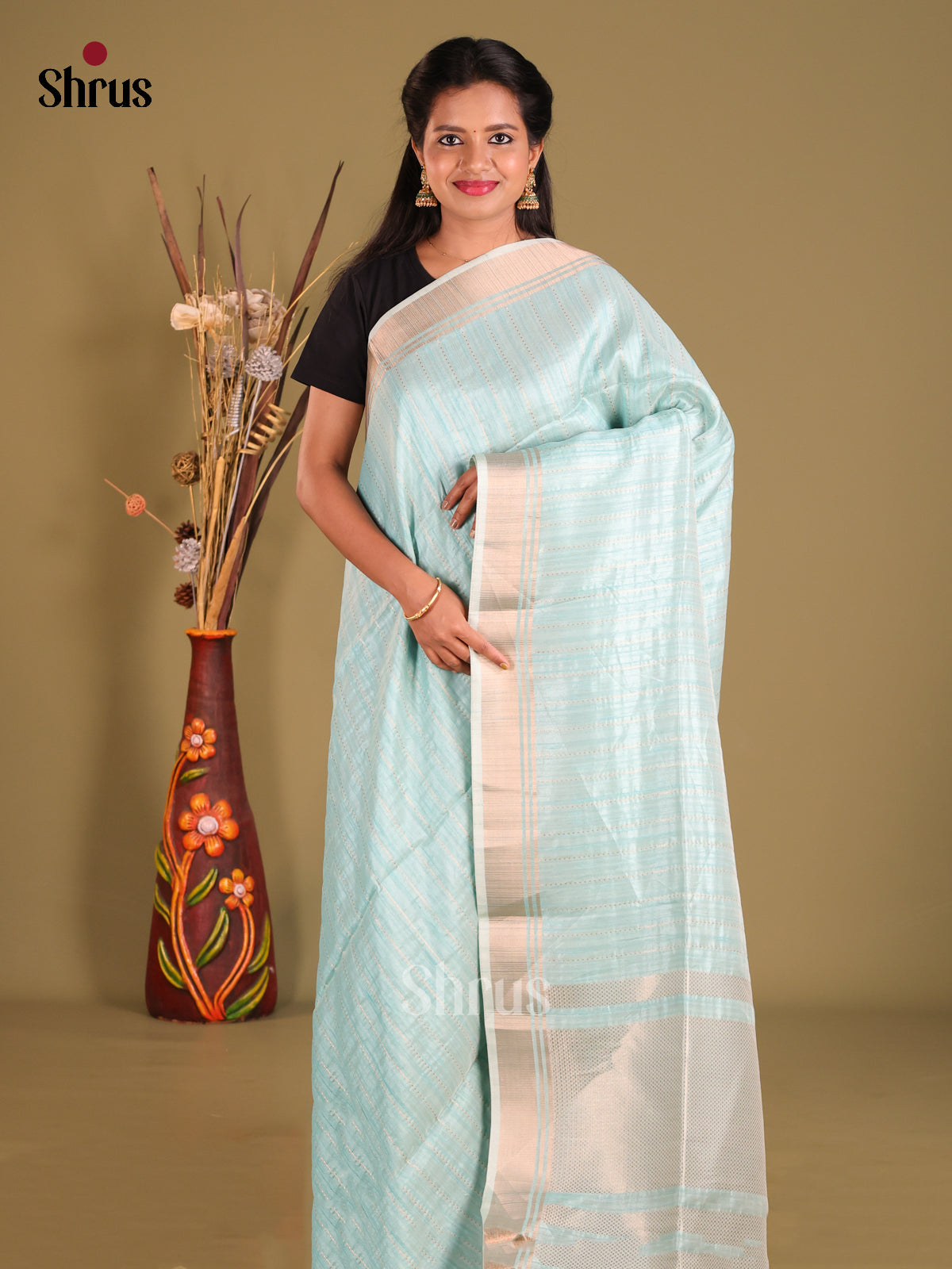 Light Blue- Semi Rawsilk Saree - Shop on Shrus.com