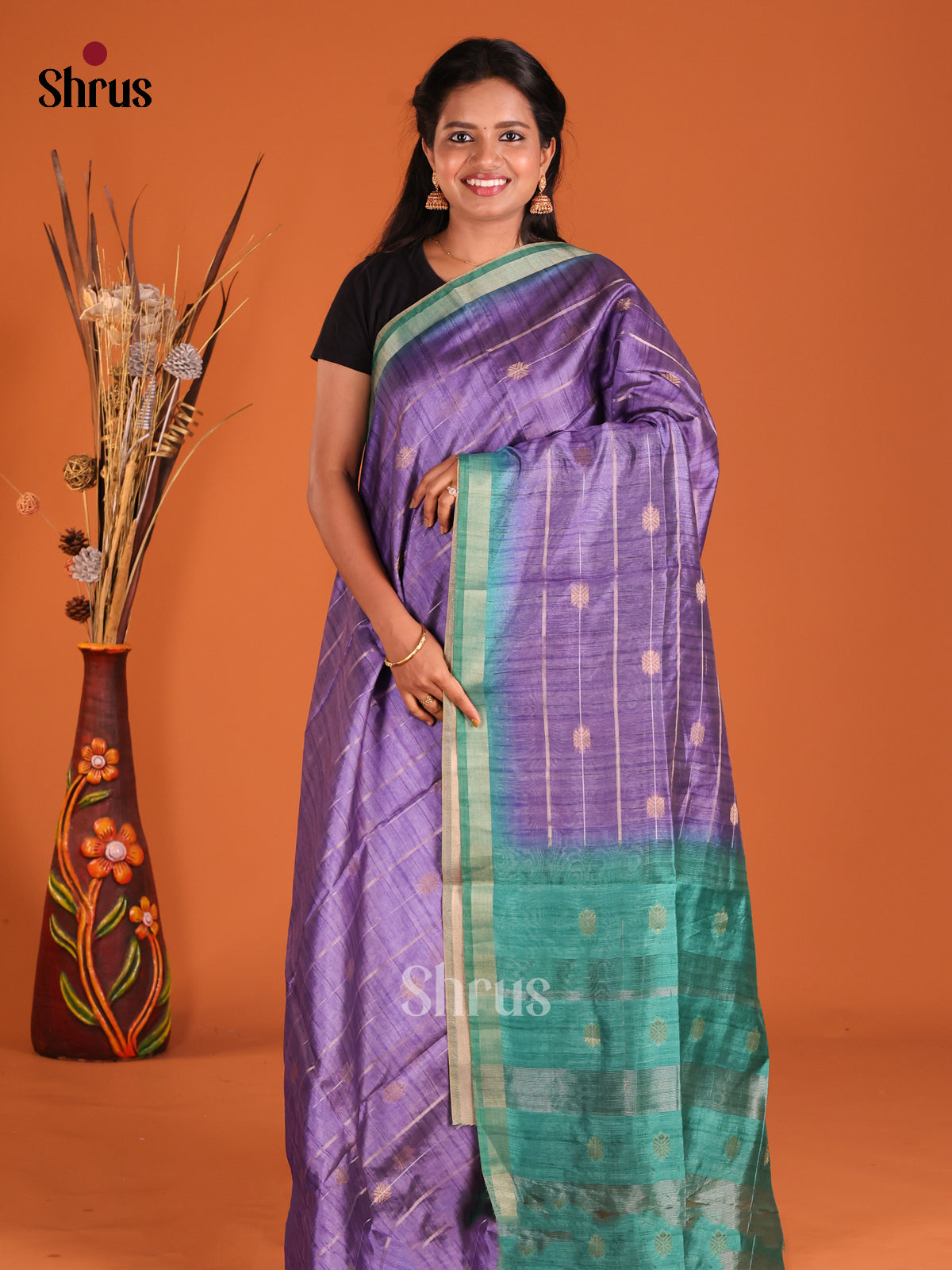 Purple & Green- Champa semitussar Saree - Shop on Shrus.com