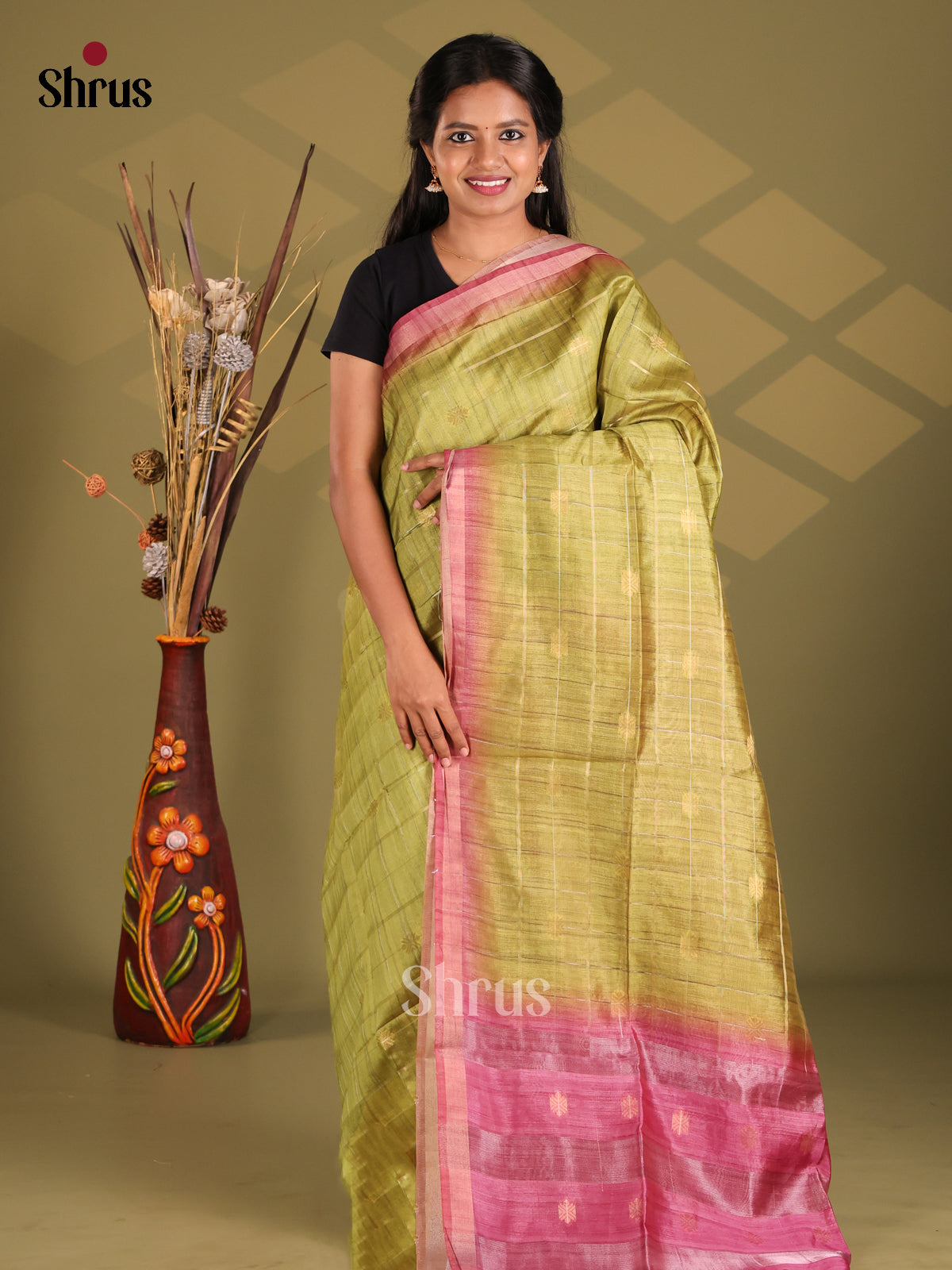 Green & Purple- Champa semitussar Saree - Shop on Shrus.com
