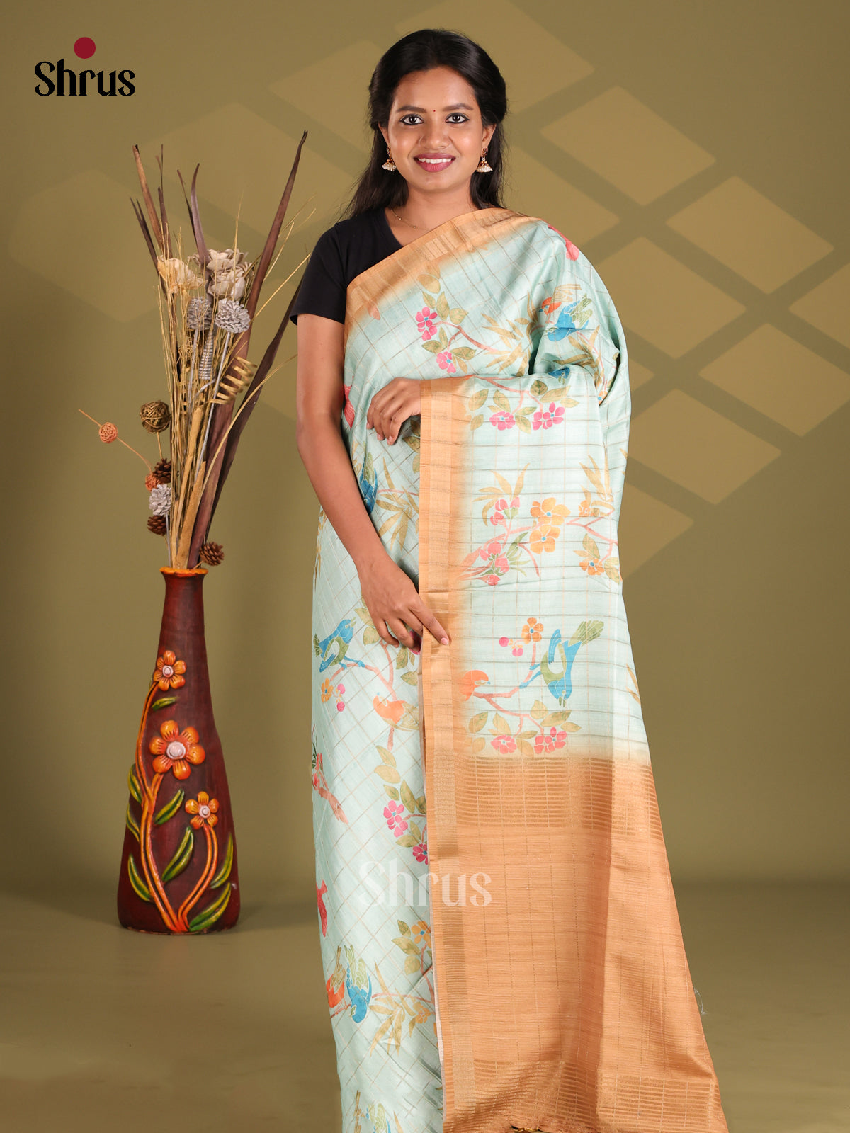 Blue & Brown- Champa semitussar Saree