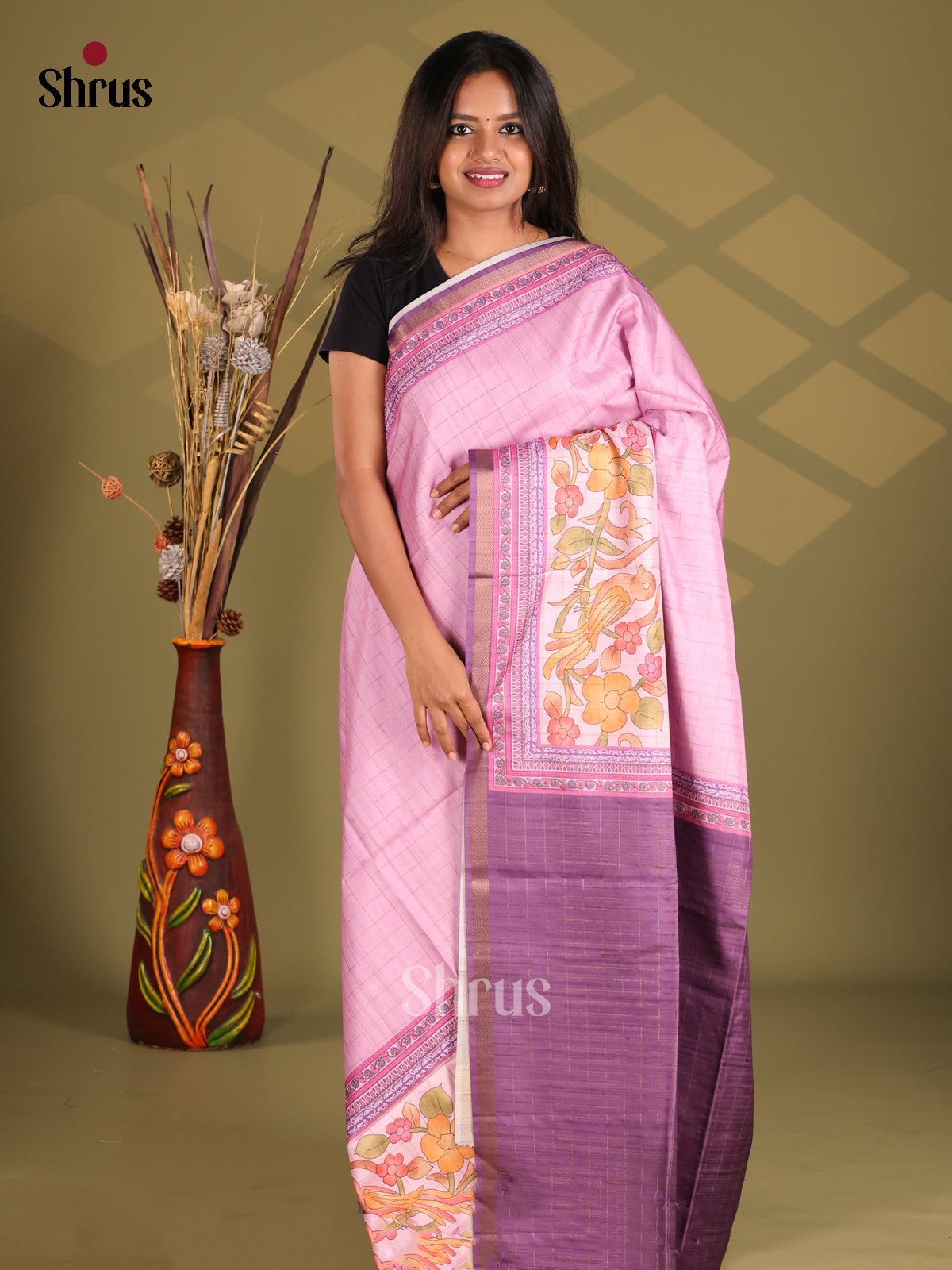 Purple - Champa semitussar Saree - Shop on Shrus.com