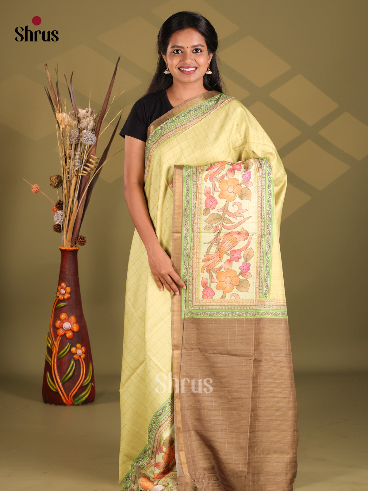 Green & Brown - Champa semitussar Saree - Shop on Shrus.com