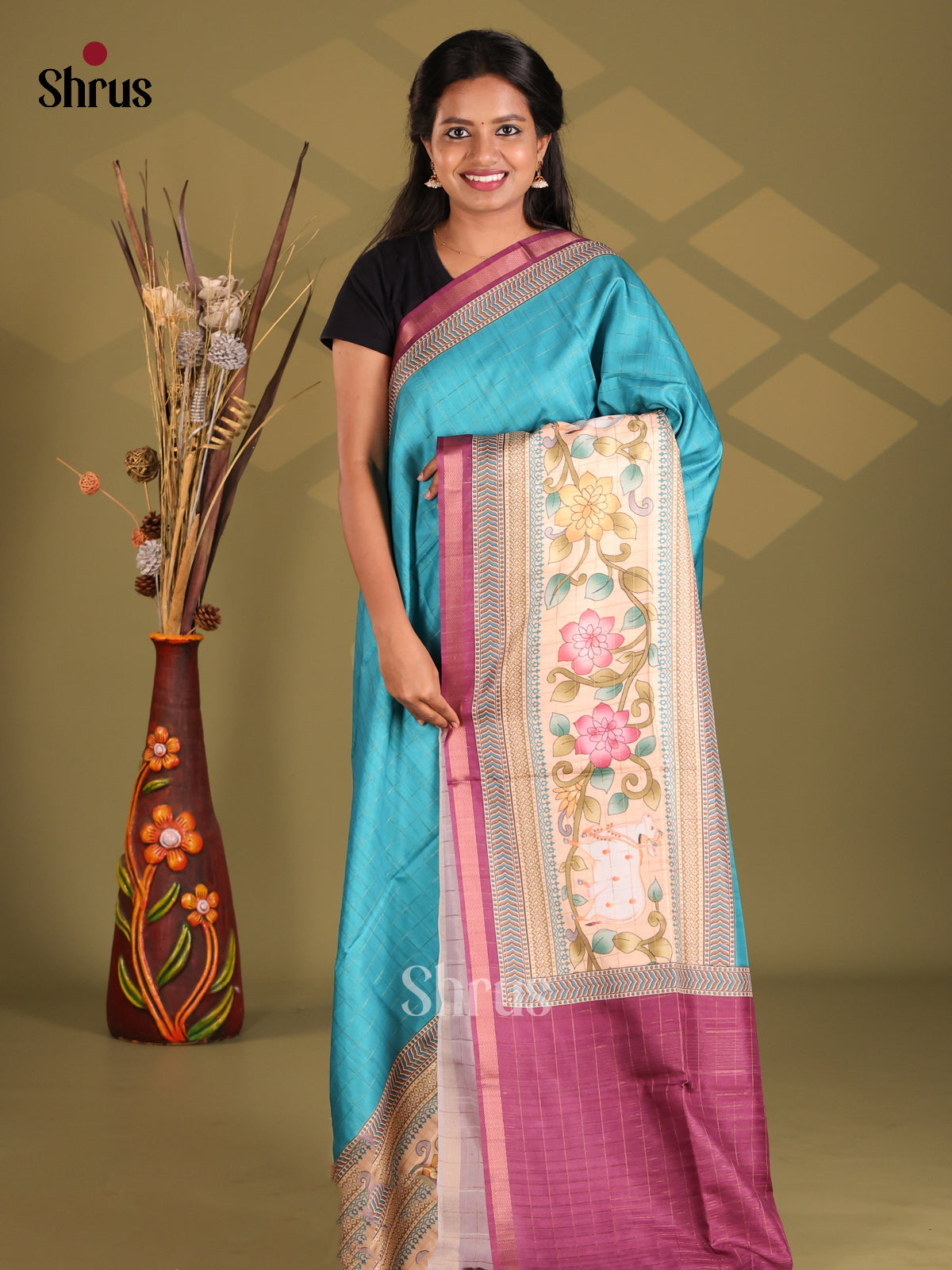 Blue & Purple - Champa semitussar Saree