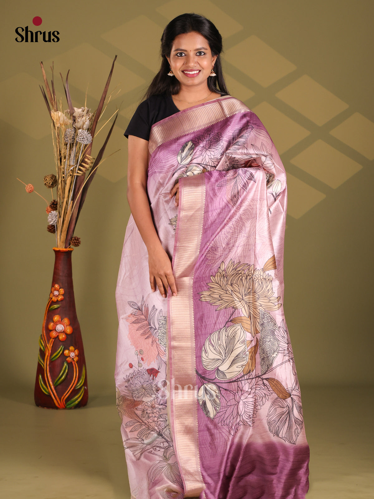 Purple - Champa semitussar Saree - Shop on Shrus.com